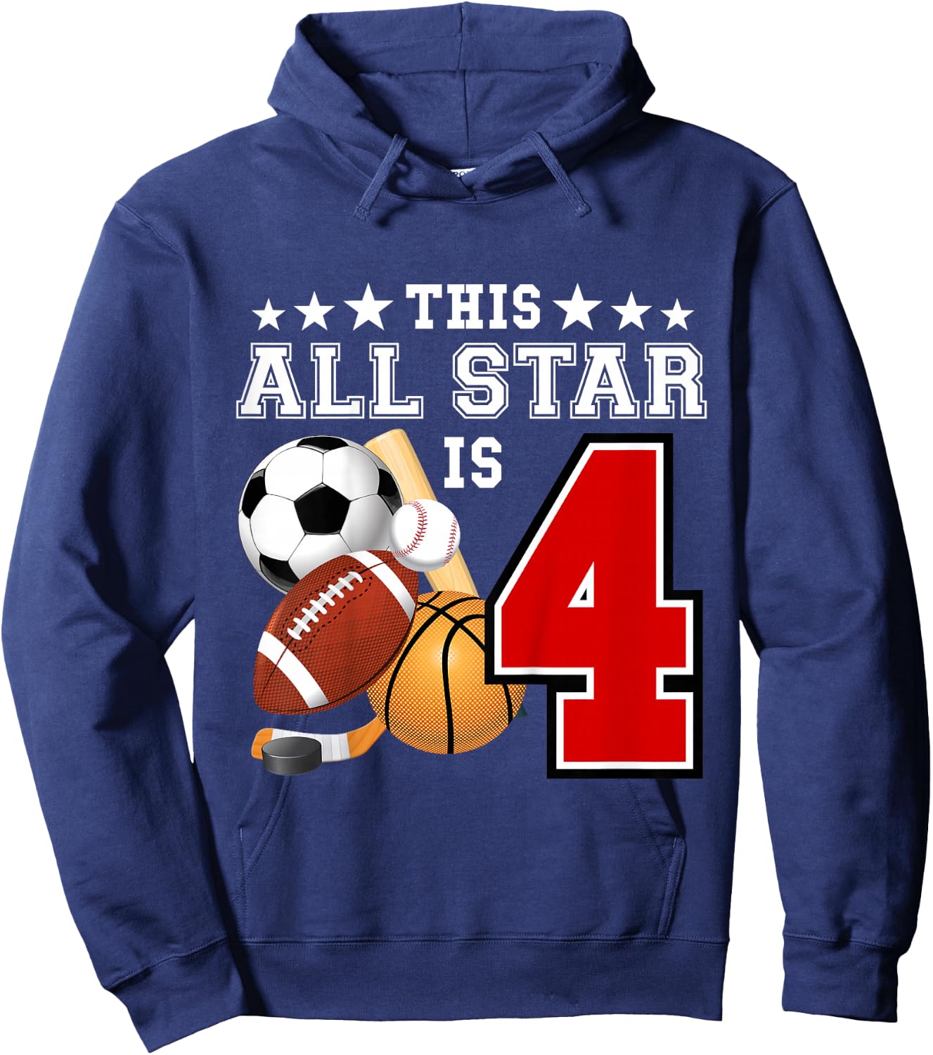 Kids 4 Year Old Sports Star Birthday Party All Sport 4th Gift Hoodie - Hoodie | Navy