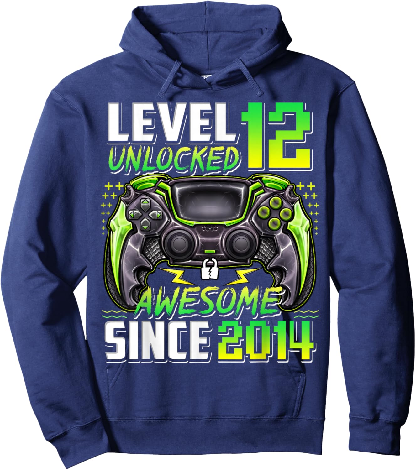 Level 12 Unlocked Awesome Since 2014 12th Birthday Gaming Hoodie - Hoodie | Navy