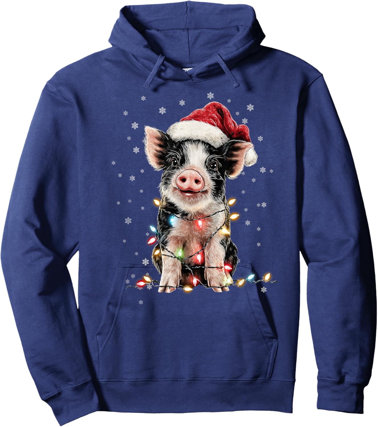 Christmas Lights Santa Hat Xmas Pajamas Pig Lover Hoodie - Hoodie | Navy