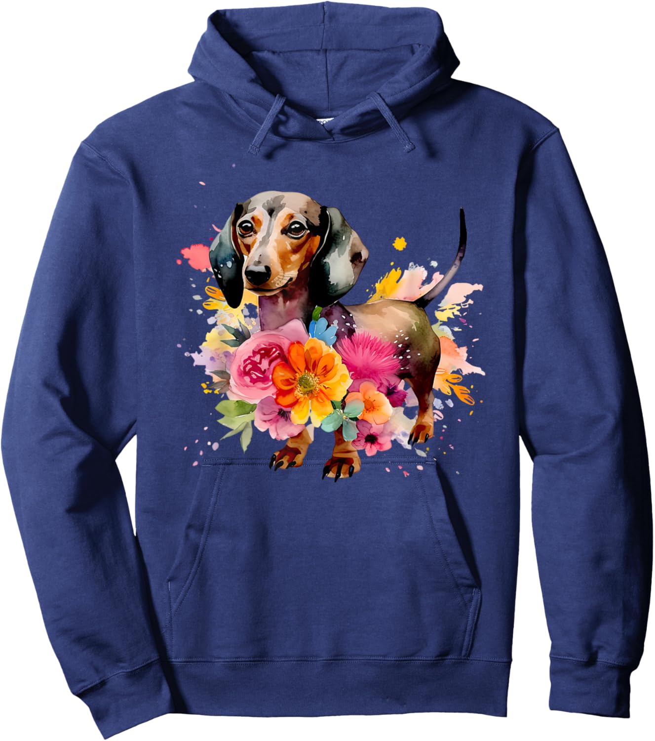 Dachshund Watercolor art Dog Dog breed woman kids floral Hoodie - Hoodie | Navy