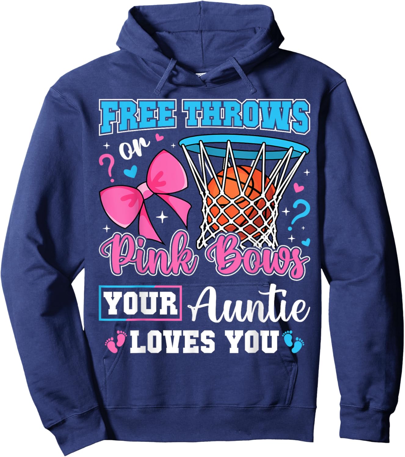 Free Throws or Pink Bows Auntie Loves You Baby Gender Reveal Hoodie - Hoodie | Navy