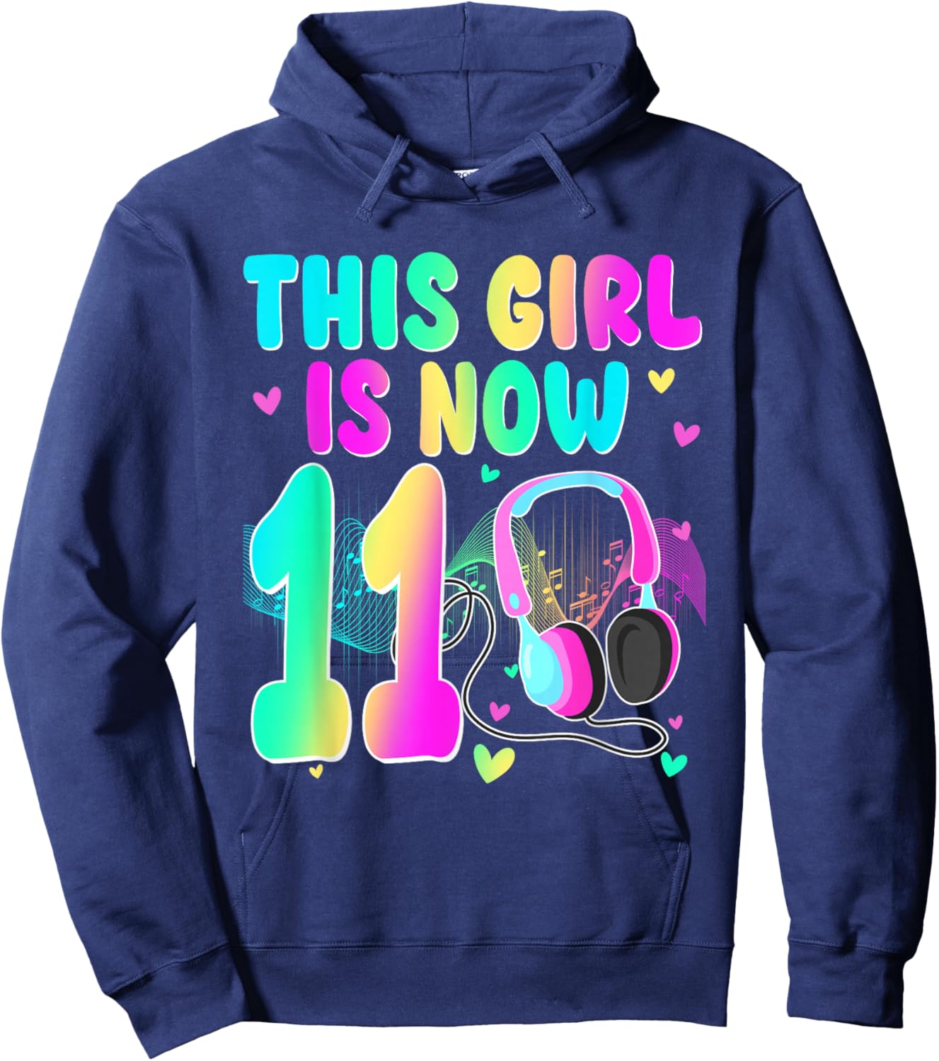 This Girl is Now 11 Year Old Music Themed Birthday Party Hoodie - Hoodie | Navy