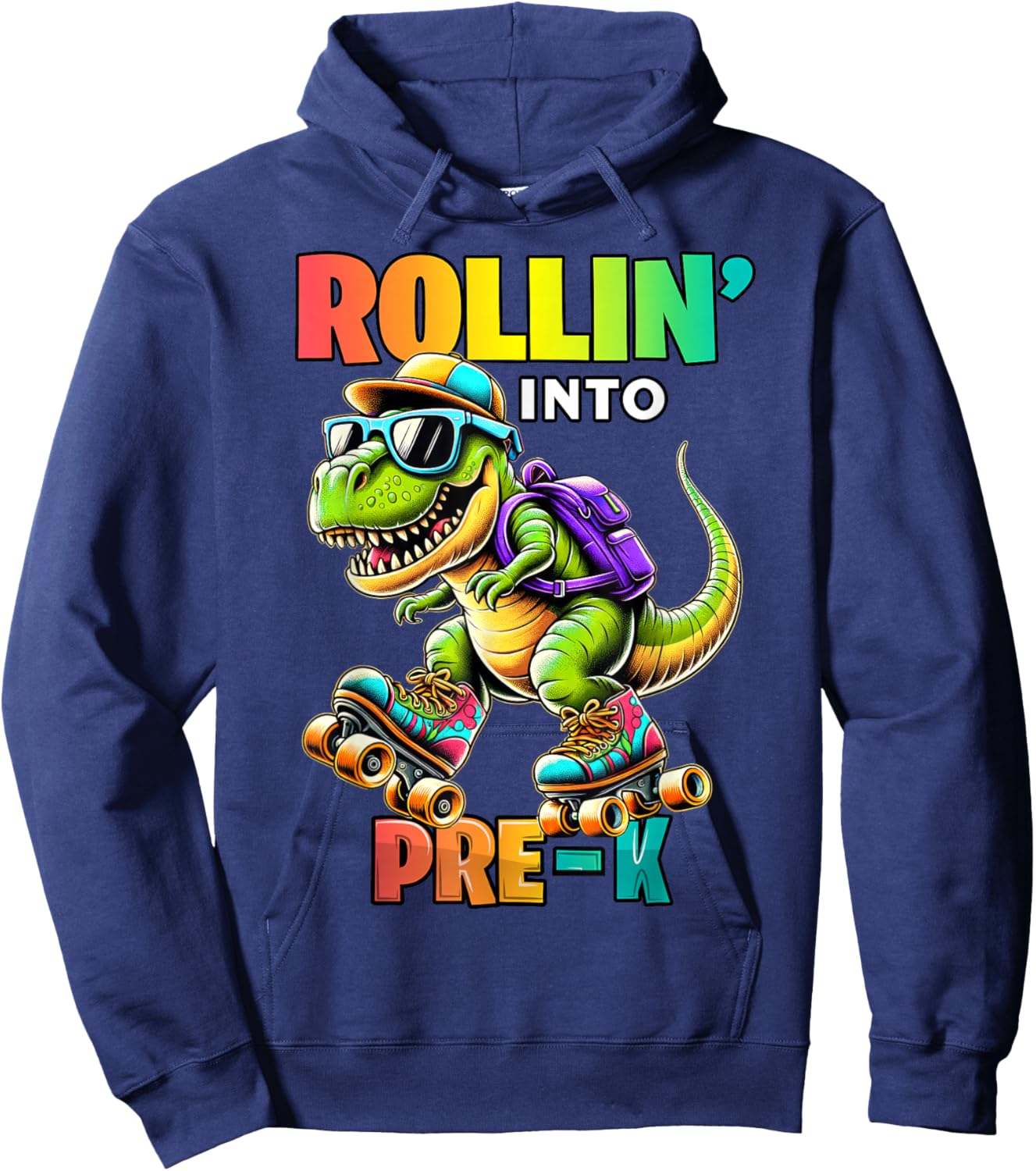 Pre-K Back To School First Day Boys Rollin into Pre-K T Rex Hoodie - Hoodie | Navy