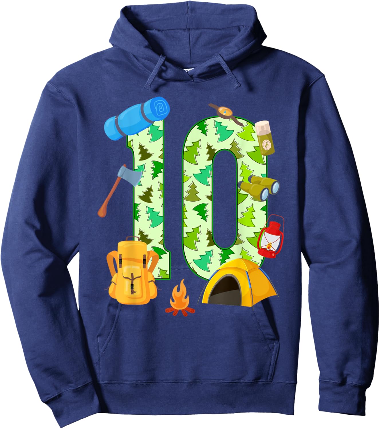 10th Birthday Camping Theme 10 Year Old Birthday Kids Hoodie - Hoodie | Navy