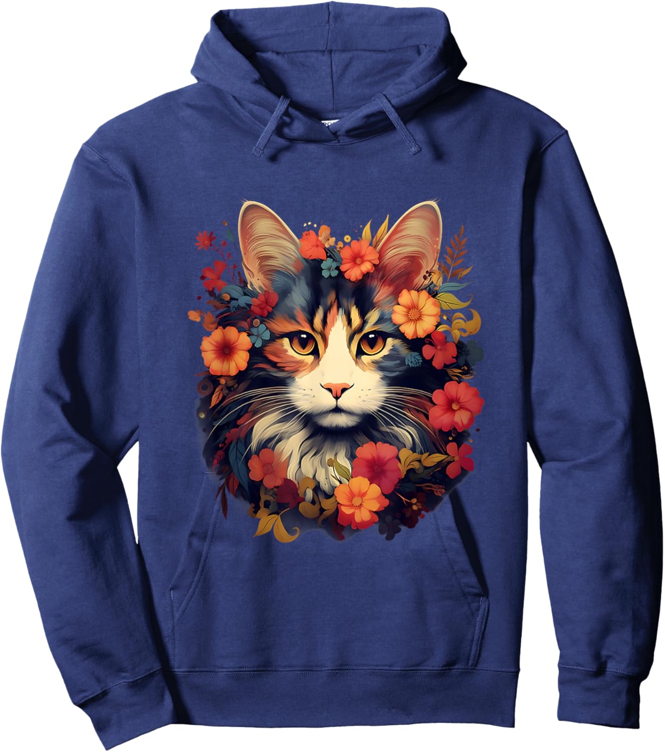 Floral Cat Shirt for Cat Mom, Women and Girls Who Love Cats Hoodie - Hoodie | Navy