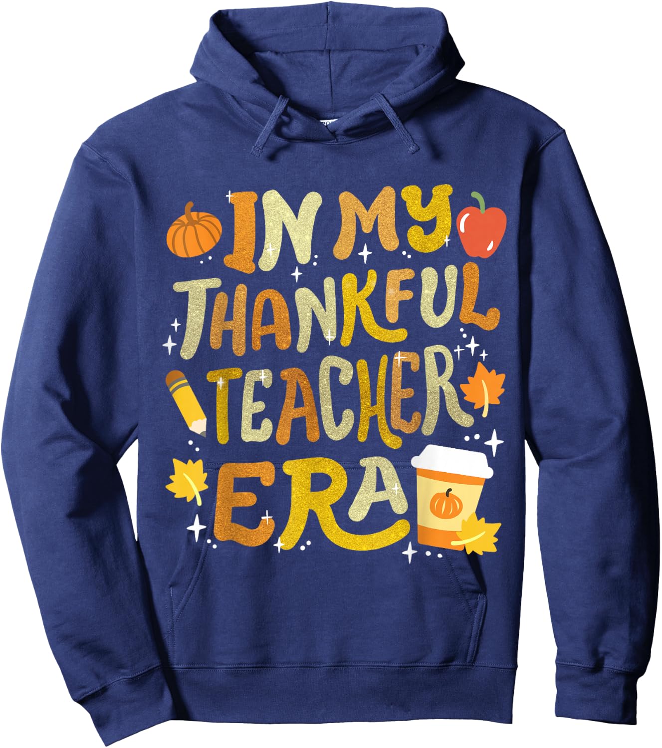 In My Thankful Teacher Era Retro Groovy Thanksgiving Women Hoodie - Hoodie | Navy
