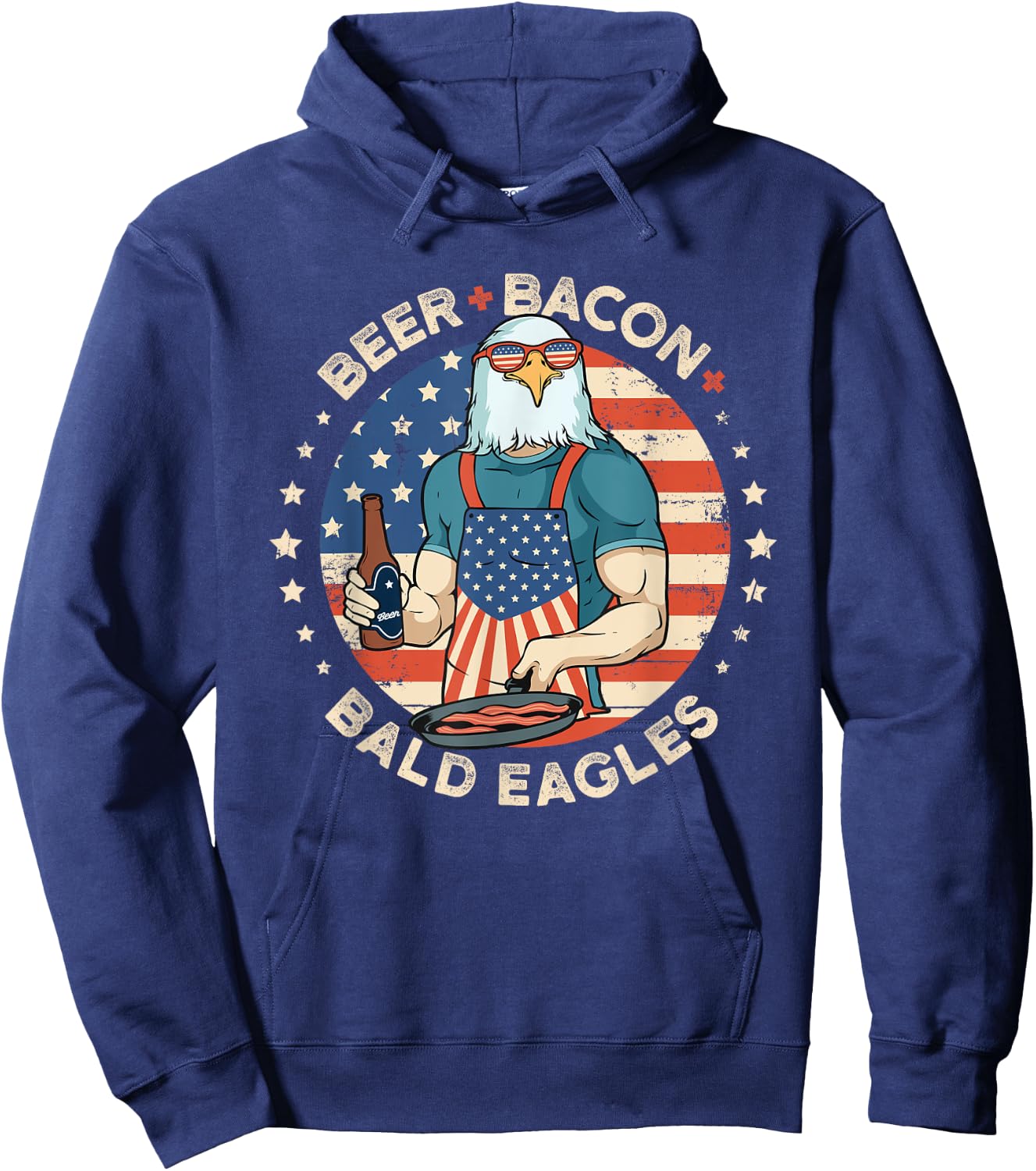 Funny Beer Bacon Bald Eagles Patriotic 4th of July Hoodie - Hoodie | Navy