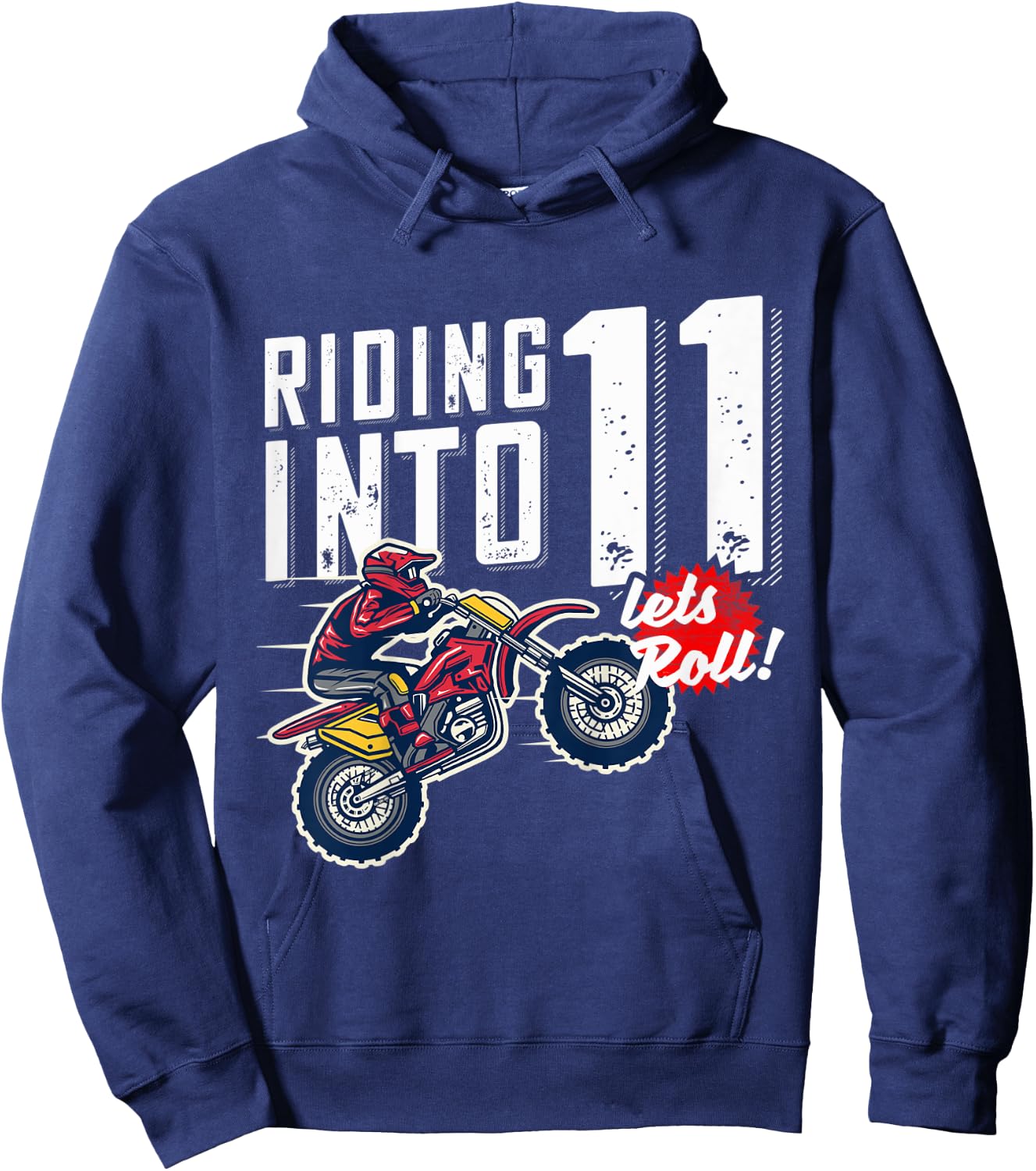 Kids 11th Birthday Motor Cross, Dirt Bike Birthday Riding Into 11 Hoodie - Hoodie | Navy
