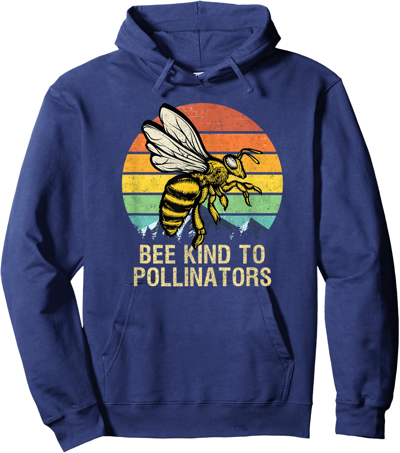 Bee Kind To Pollinators Honey-Bee With Retro Sunset Hoodie - Hoodie | Navy