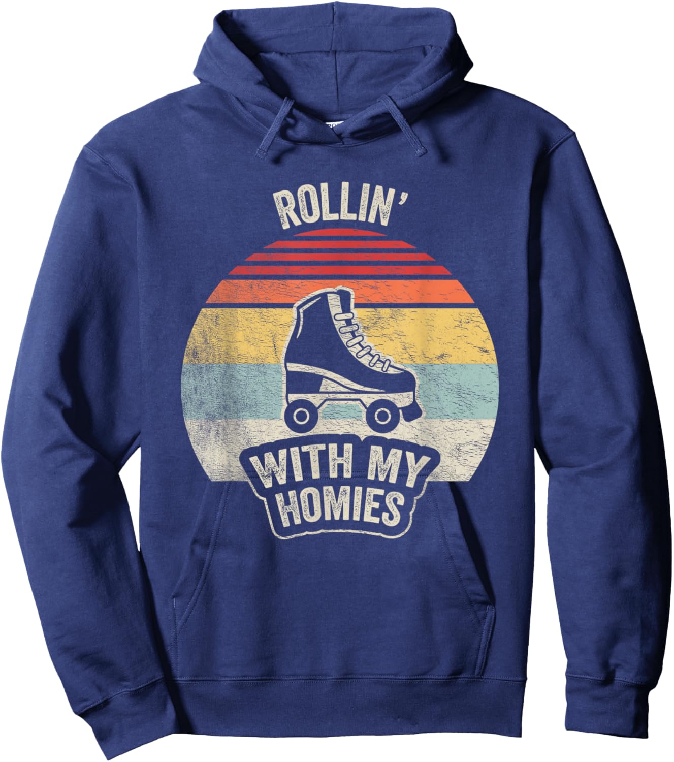 Retro Vintage Rollin With My Homies Roller Skating Hoodie - Hoodie | Navy