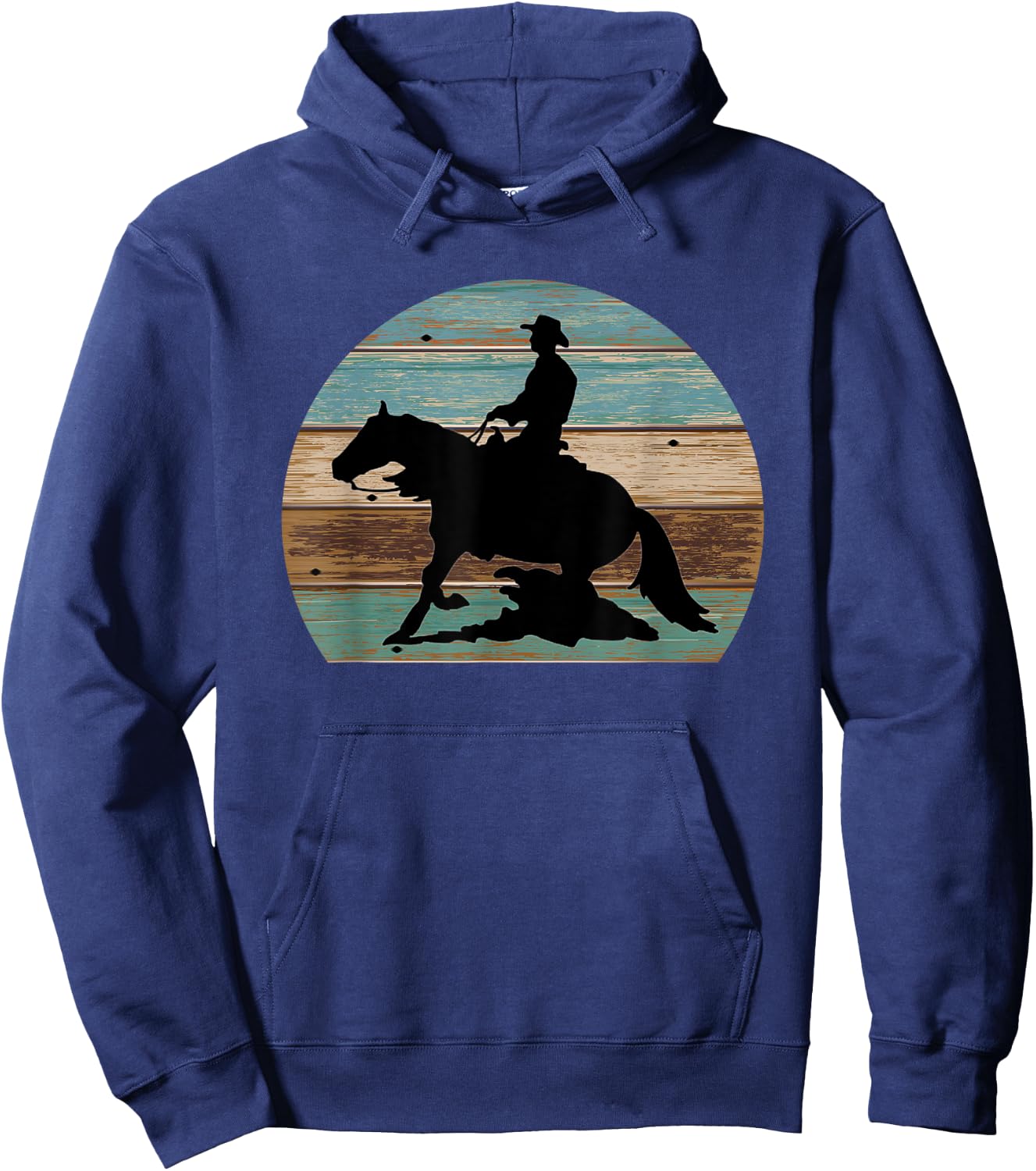 Western Cowboy Reining Horse Sliding Stop Vintage Style Hoodie - Hoodie | Navy