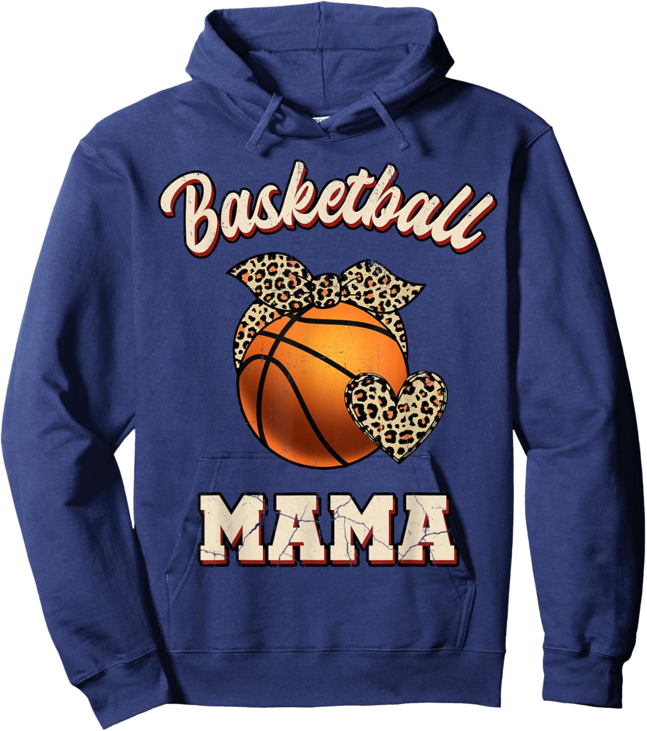 Basketball Mama Bandana Leopard Heart Fans Mother's Day Hoodie - Hoodie | Navy
