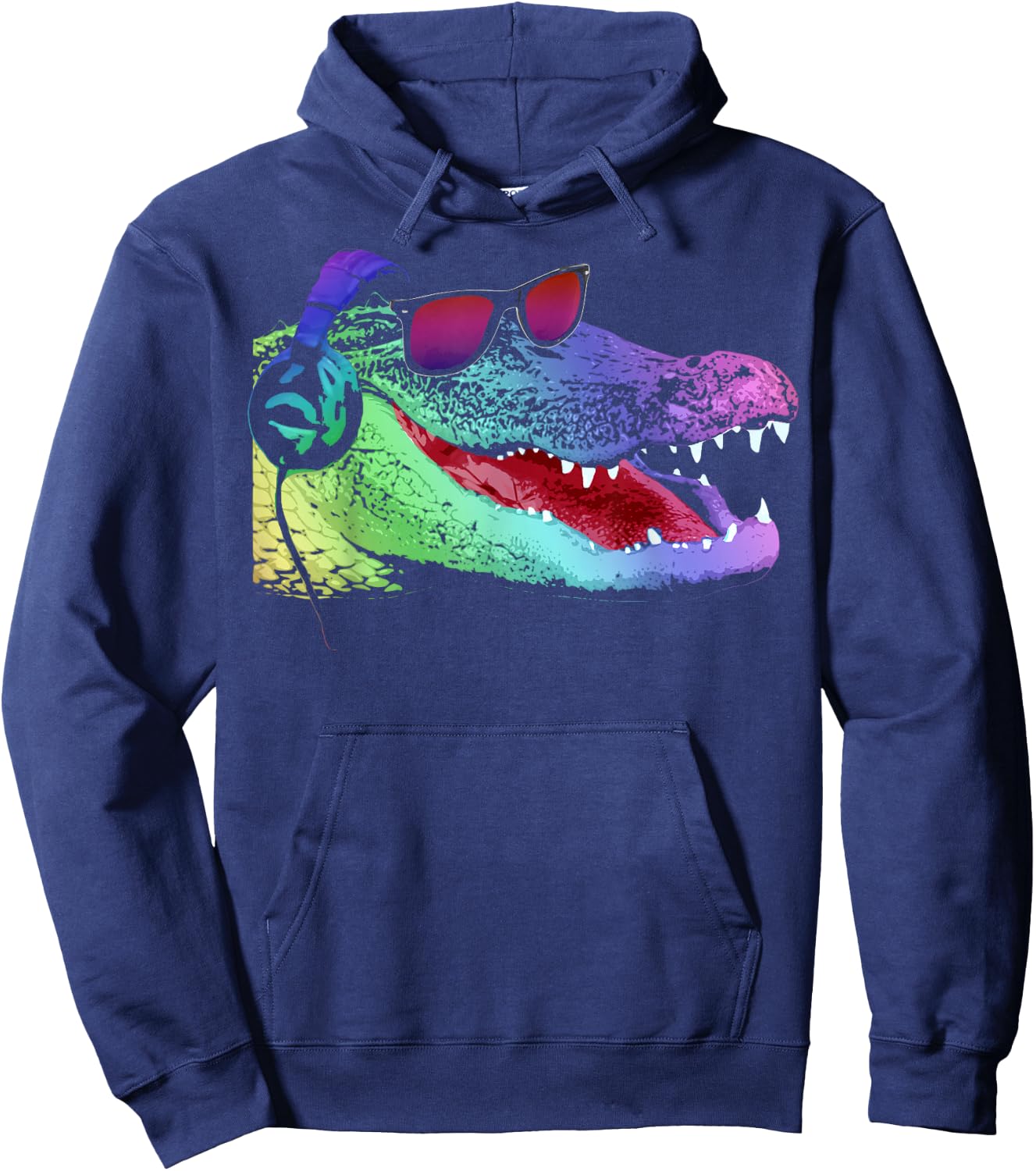 Alligator with Headphones and Sunglasses Hoodie - Hoodie | Navy