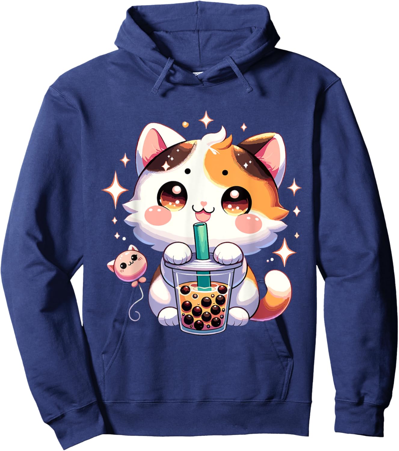 Cat Boba Japanese Kawaii Anime Kitty Bubble Tea Neko Teen Hoodie - Hoodie | Navy
