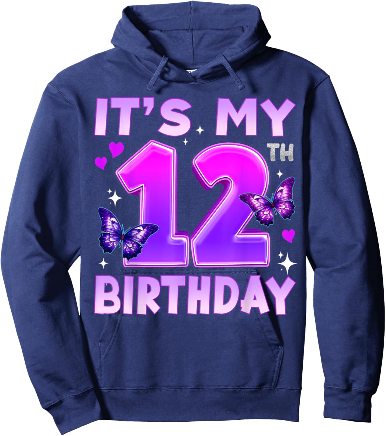 12th Birthday Cute Butterfly Bday 12 Year Old Birthday Girl Hoodie - Hoodie | Navy
