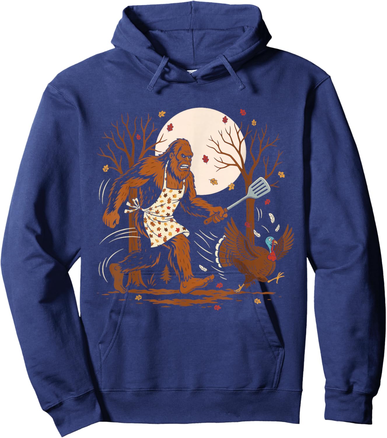 Funny Thanksgiving Bigfoot Turkey Sasquatch Autumn Hoodie - Hoodie | Navy