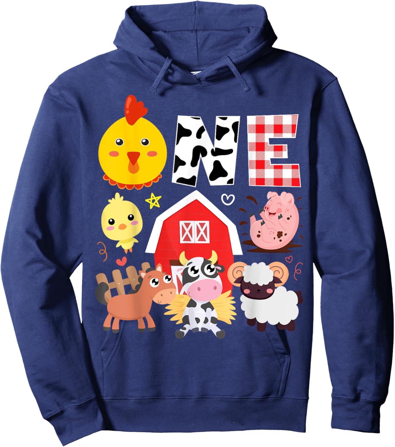 1st Birthday One Year Old Farm Theme Animals Birthday Party Hoodie - Hoodie | Navy