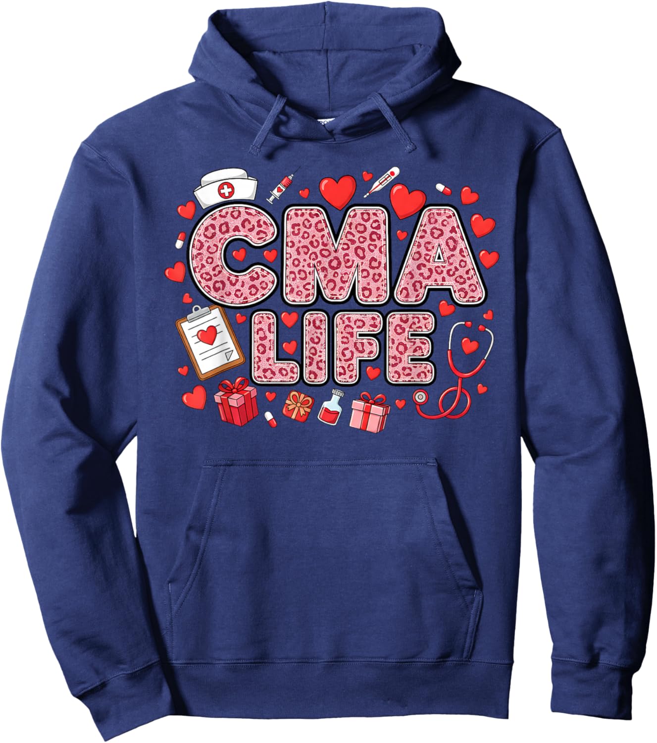 Funny Nurse CMA Life Leopard Stethoscope Valentine's Day Hoodie - Hoodie | Navy