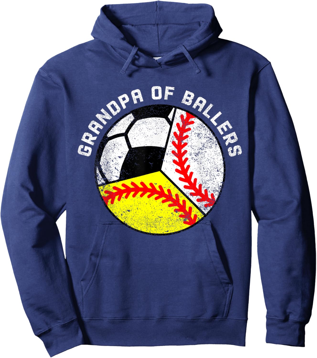 Grandpa Of Ballers Funny Baseball Softball Soccer Grandpa Hoodie - Hoodie | Navy