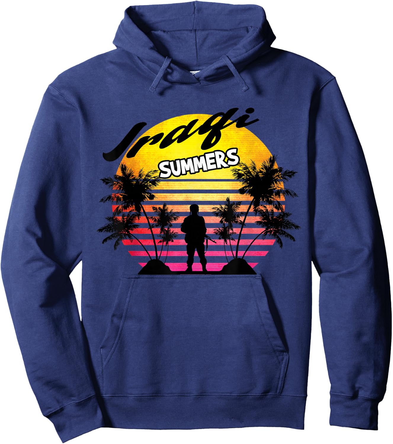 Retro Sun Iraqi Summers Veteran Gift Funny Iraq Veteran Hoodie - Hoodie | Navy