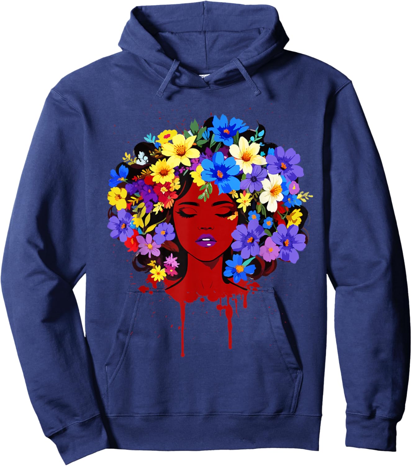 Afro Girl Flower Hair Black History Juneteenth Black Queen Hoodie - Hoodie | Navy