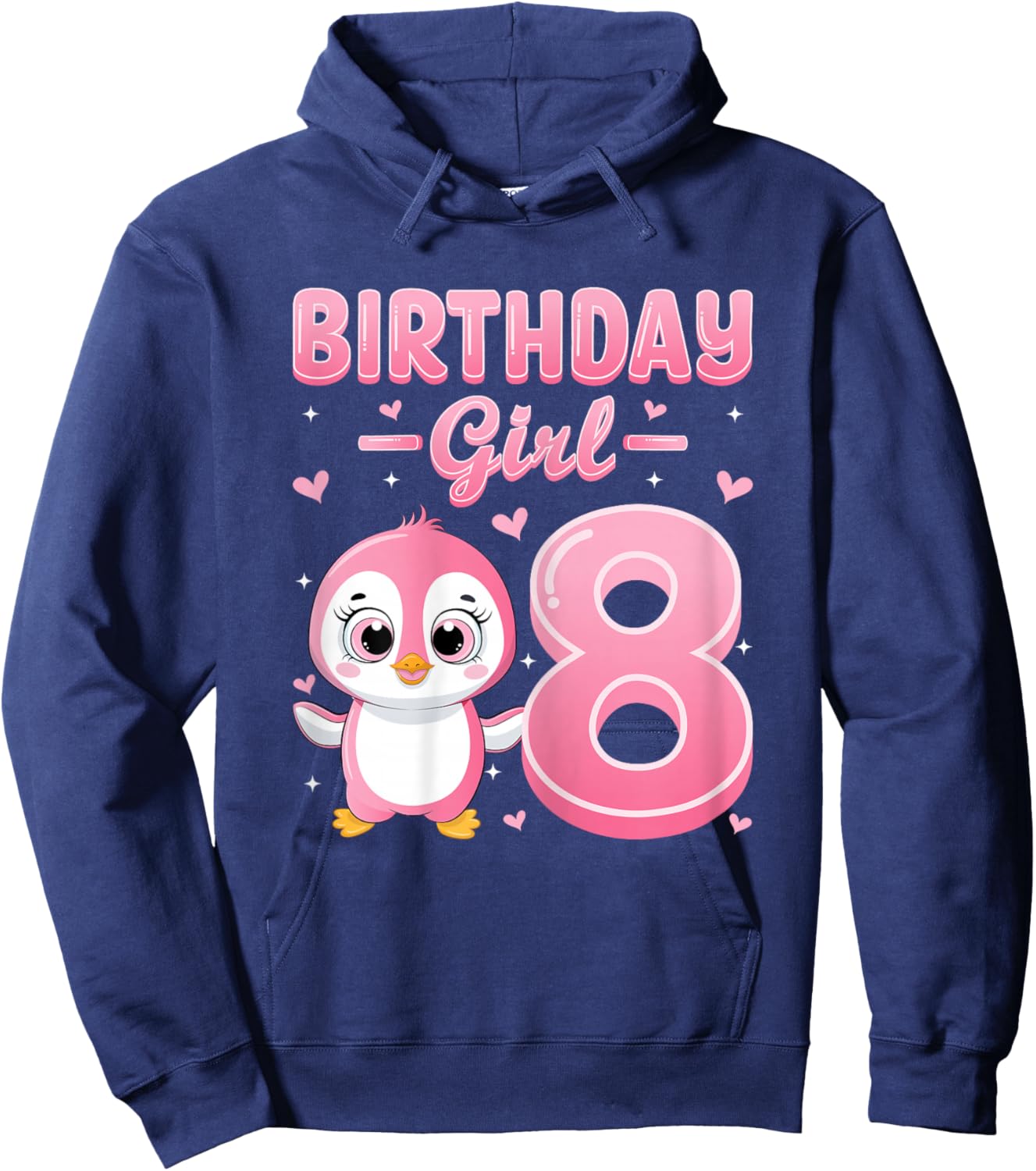Birthday Girl Cute Penguin 8th Birthday 8 Years Old Girls Hoodie - Hoodie | Navy