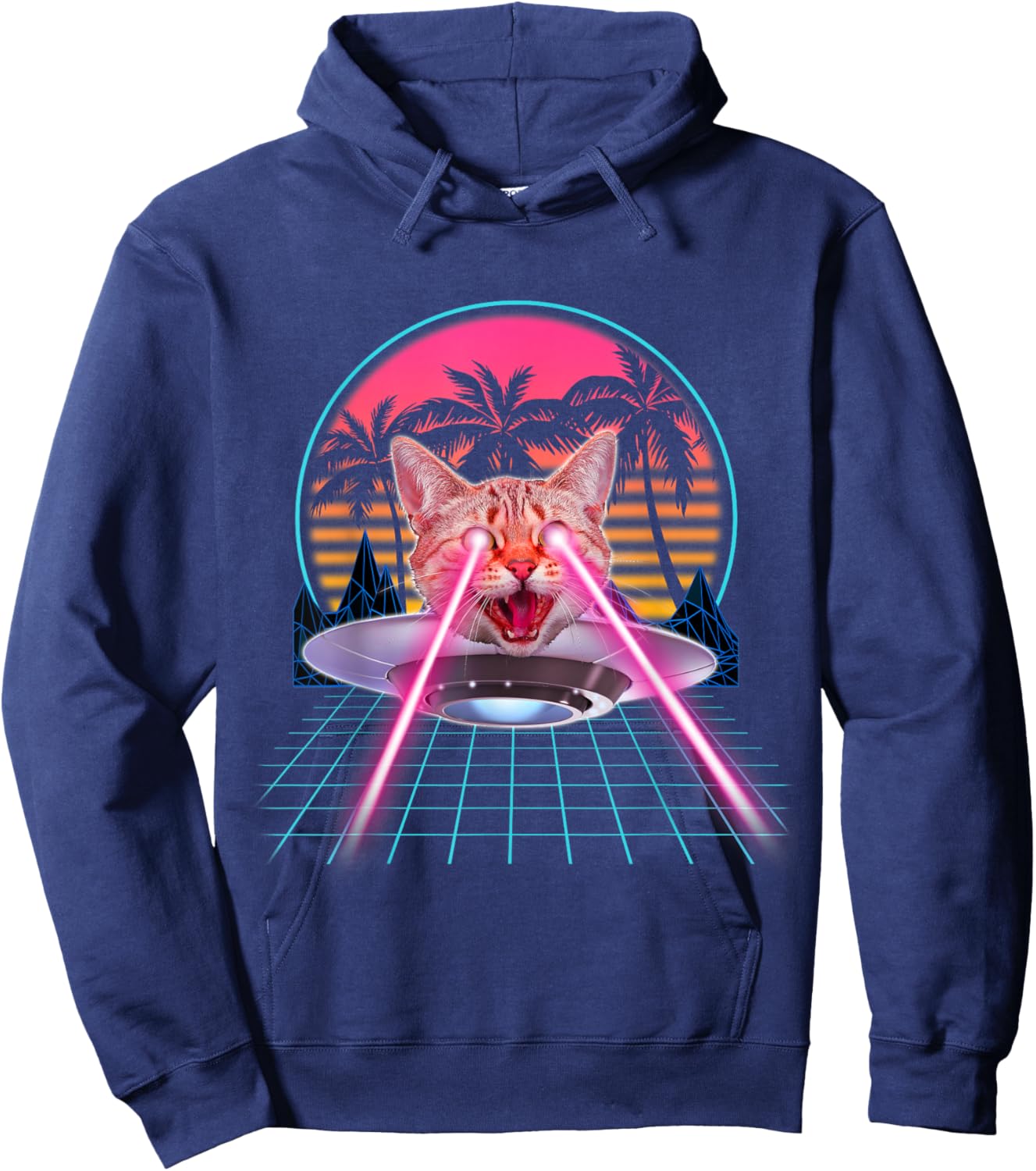 Laser Cat Eyes Kitten UFO Retro 80s Funny Cats Lovers Hoodie - Hoodie | Navy
