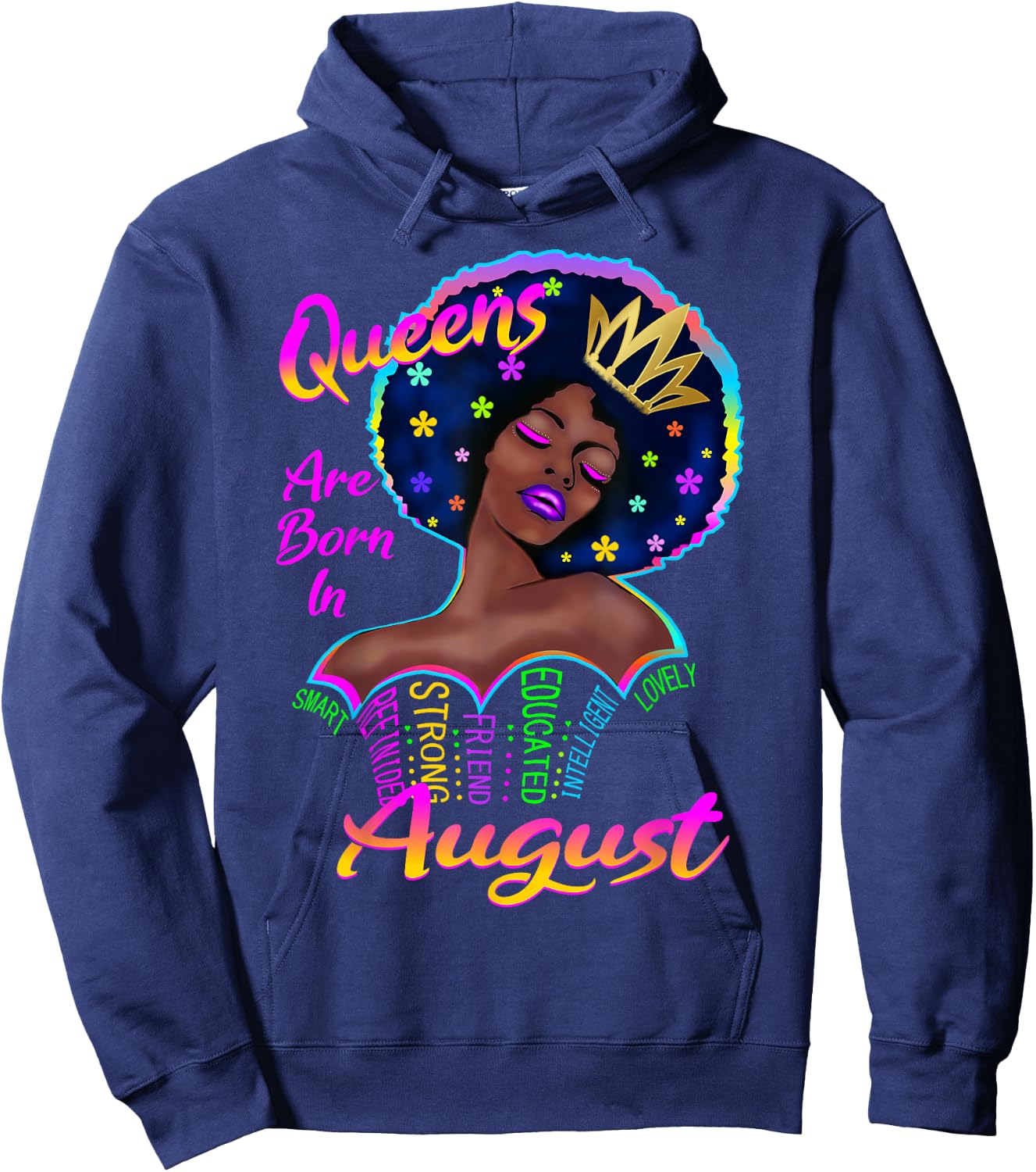 Retro Queens are Born in August Birthday Shirt Black Hoodie - Hoodie | Navy