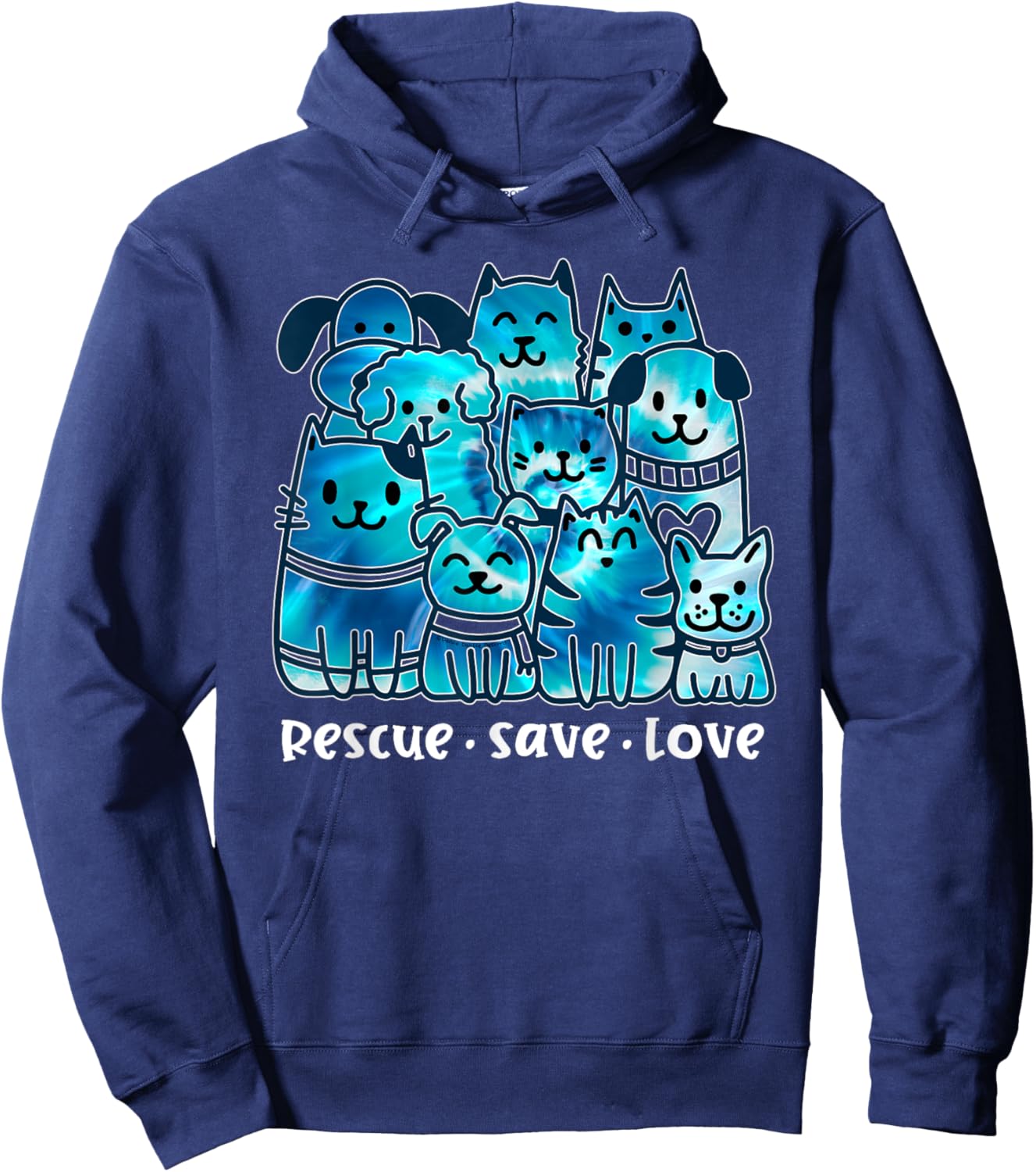 Rescue Save Love Cute Tie Dye Animal Rescue Dog Cat Lovers Hoodie - Hoodie | Navy