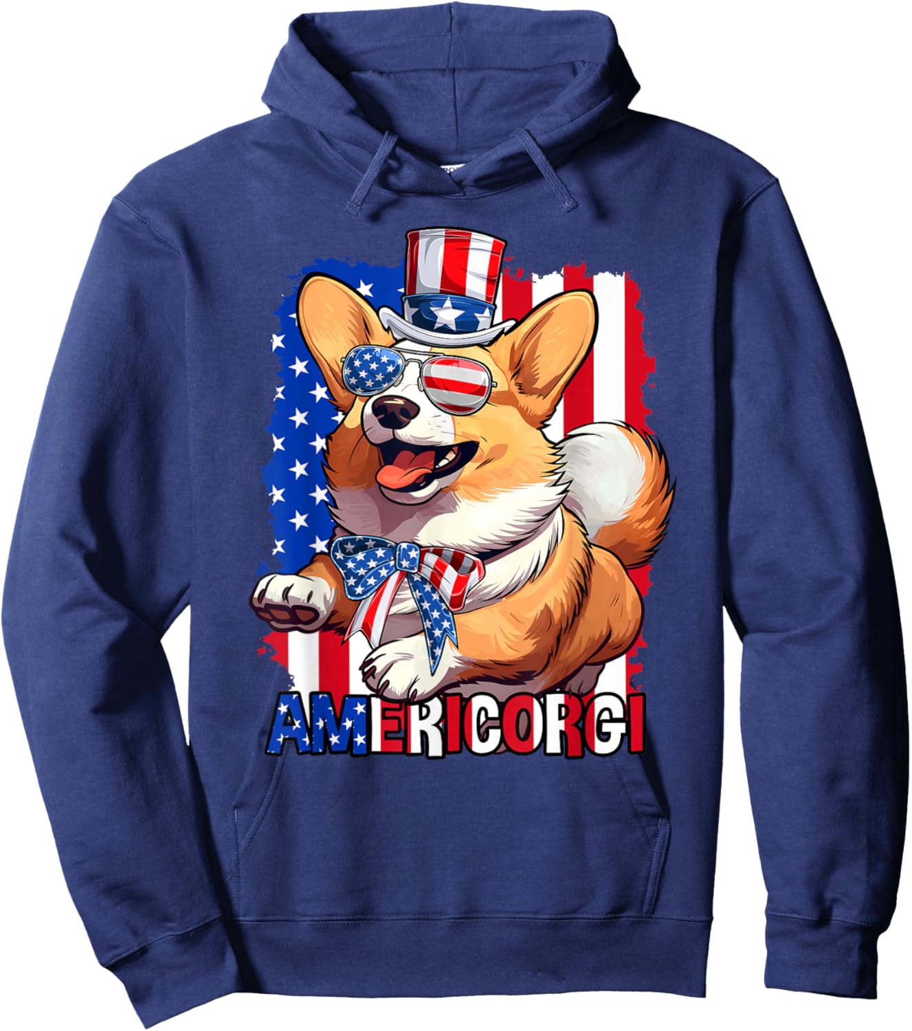 Corgi Dog 4th of July American USA Flag Patriotic Funny Hoodie - Hoodie | Navy