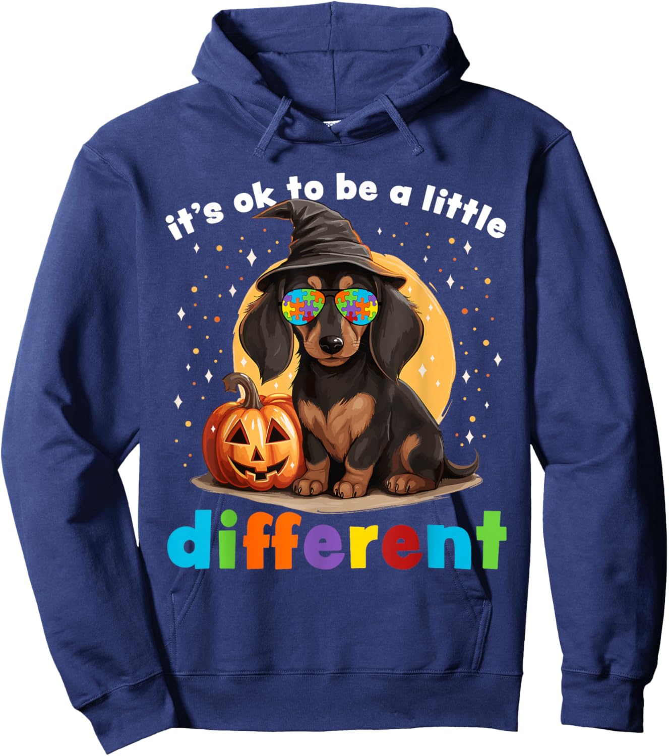 Dachshund Halloween Autism Awareness 2023 Weiner Dog Kids Hoodie - Hoodie | Navy