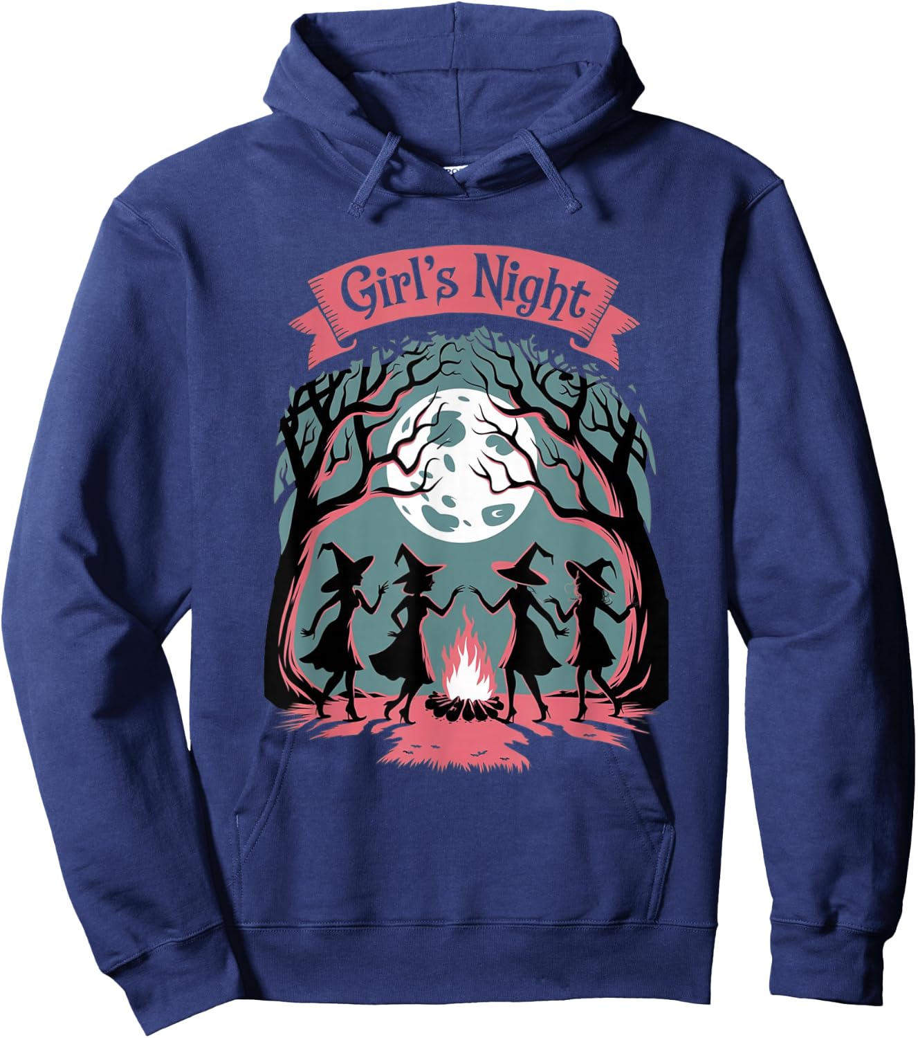 Girl's Night Witch Coven Halloween motif Spooky Fun banner Hoodie - Hoodie | Navy