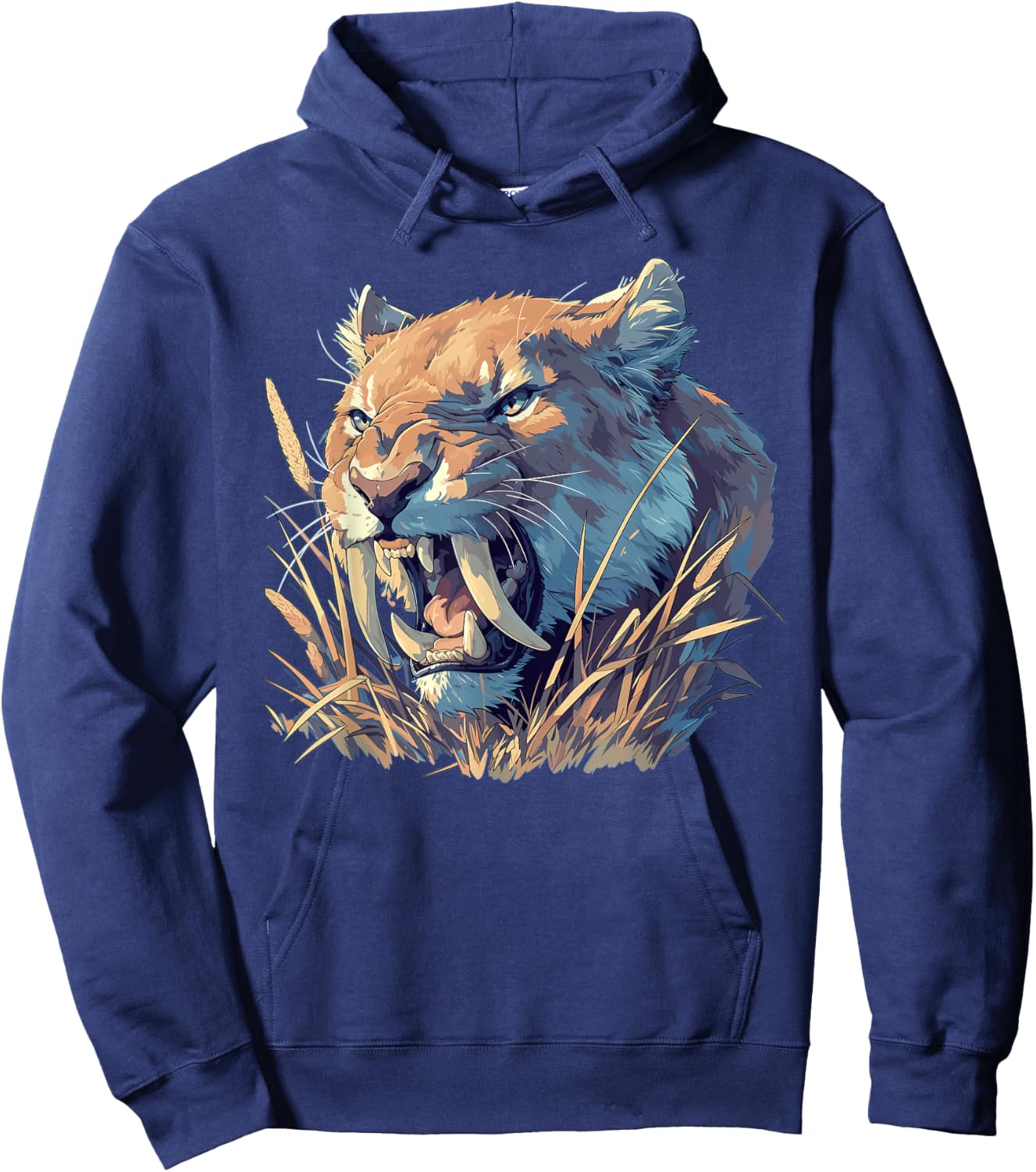 Saber-Toothed Tigers Saber-Toothed Tiger - -Adults, Small, Black, Sleeveless, Cotton Blend, Animal Print Saber-Toothed Tiger Hoodie - Hoodie | Navy