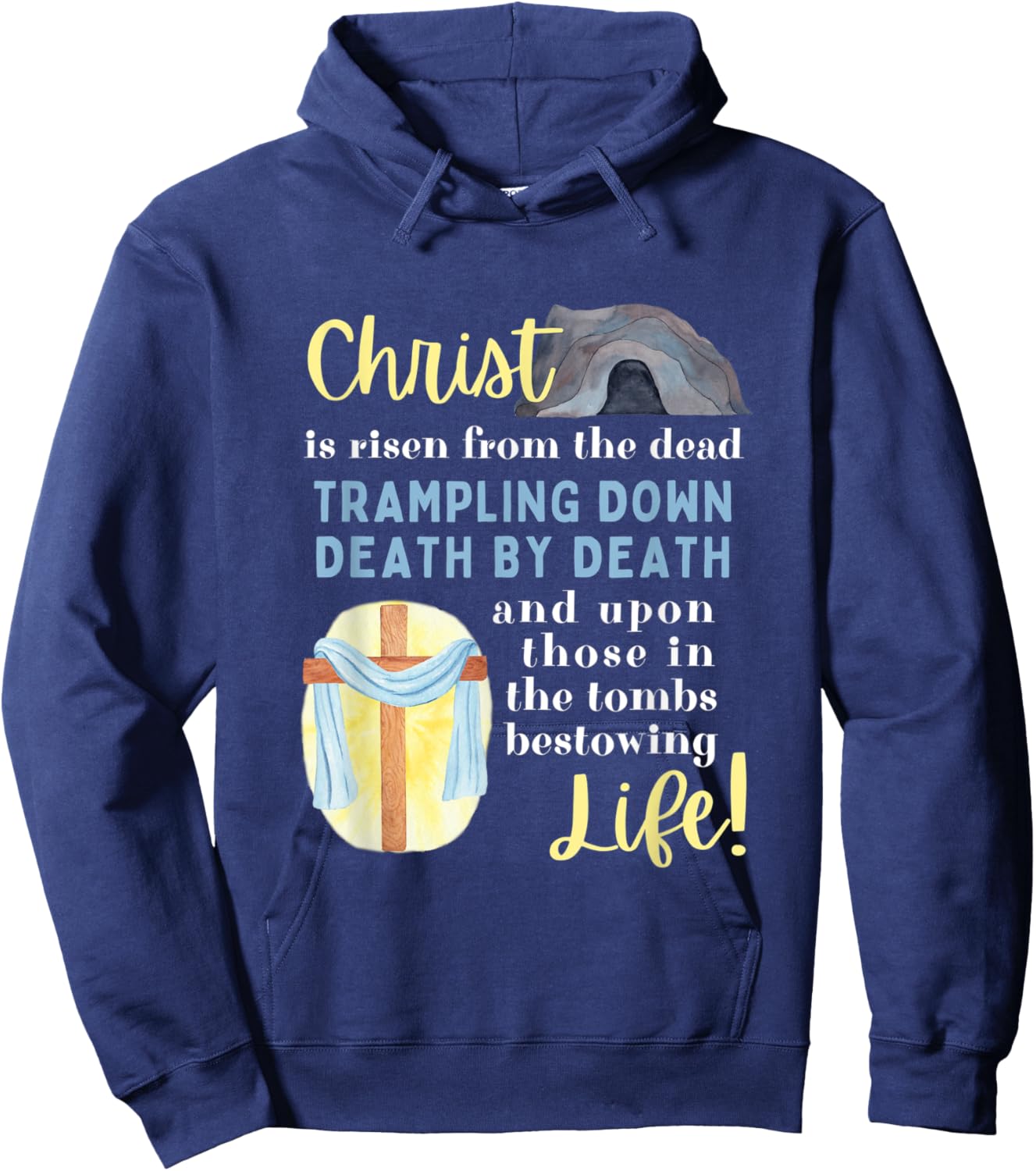 Orthodox Easter Pascha Christ is Risen Quote Christian Women Hoodie - Hoodie | Navy