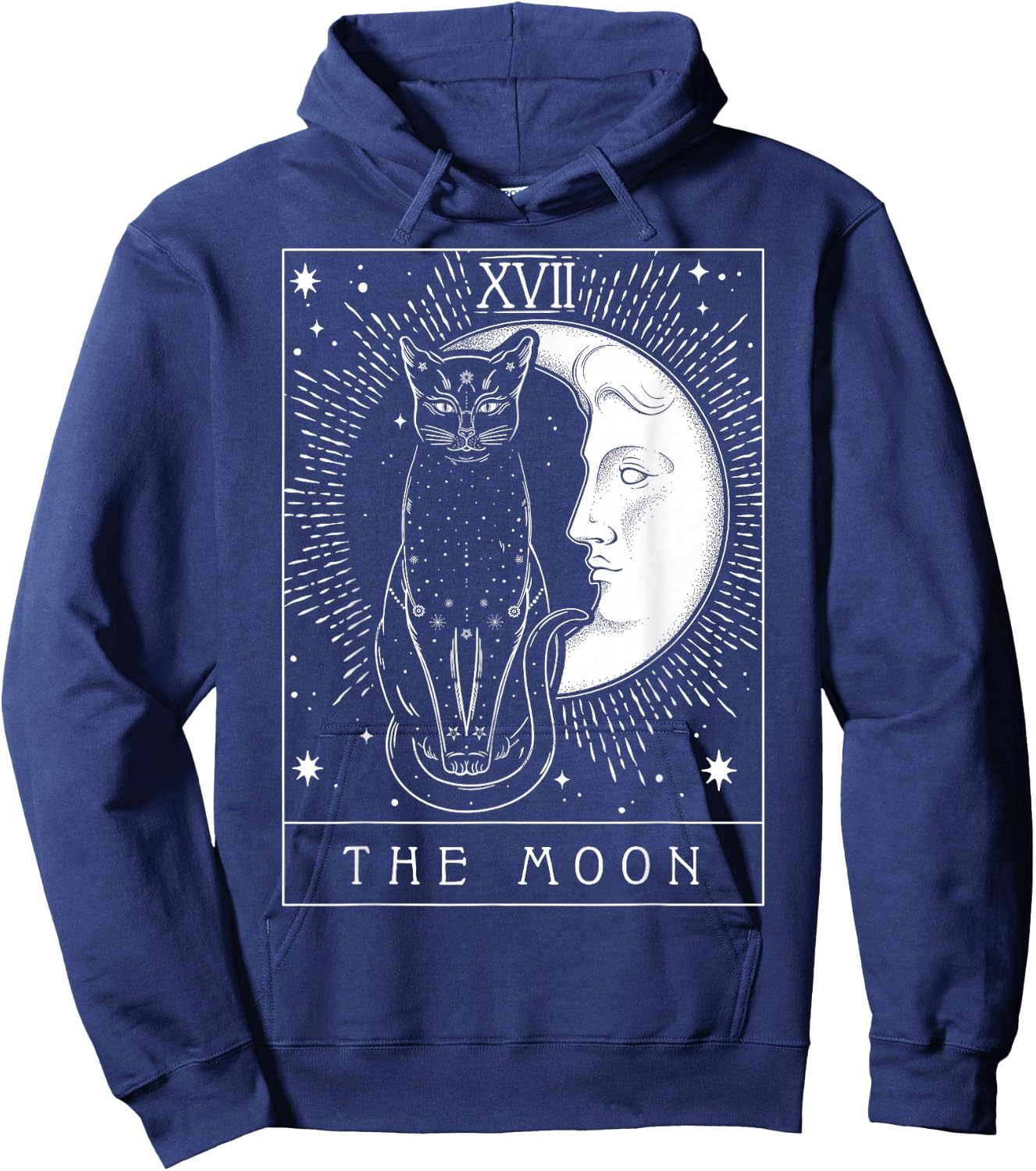 Tarot Card Crescent Moon and Cat Graphic Small Hoodie - Hoodie | Navy