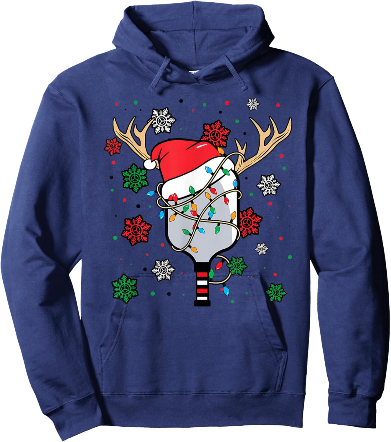 Christmas Pickleball Paddle Reindeer Santa Hat Xmas Costume Hoodie - Hoodie | Navy
