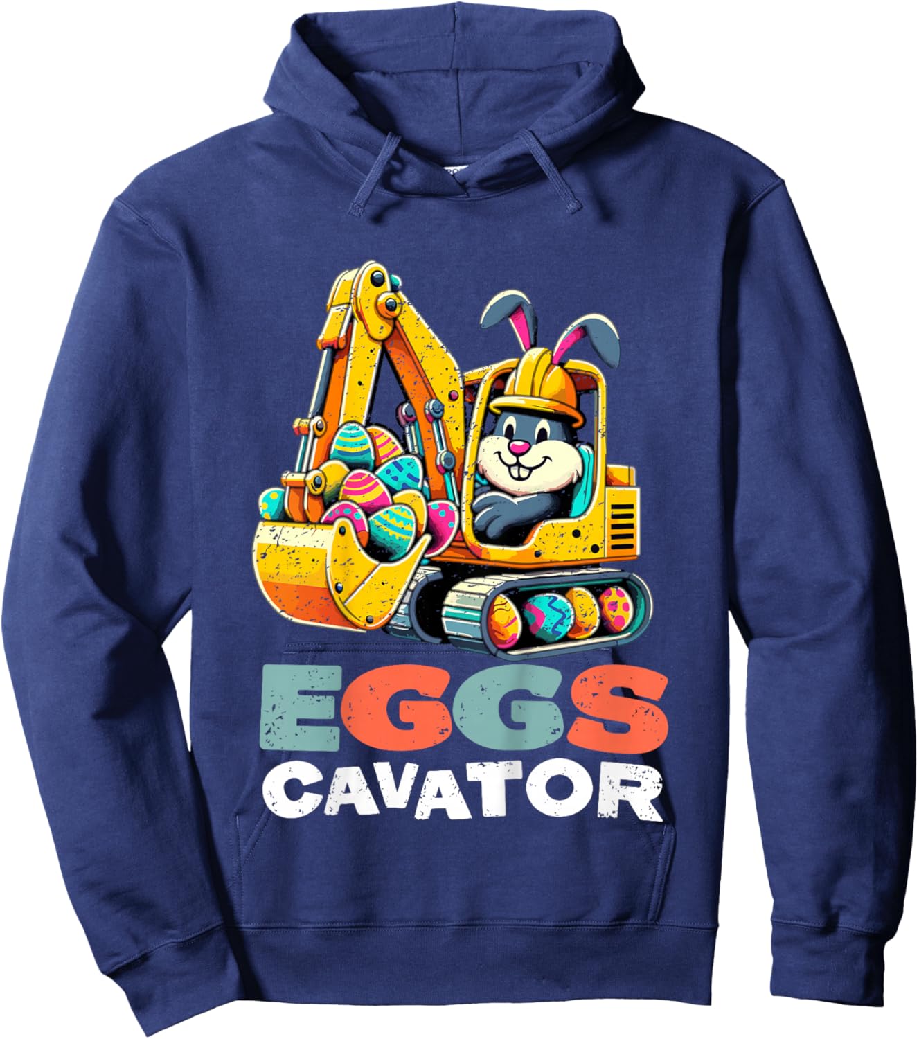 Kids Eggs Cavator Easter Bunny Excavator Boys Hoodie - Hoodie | Navy
