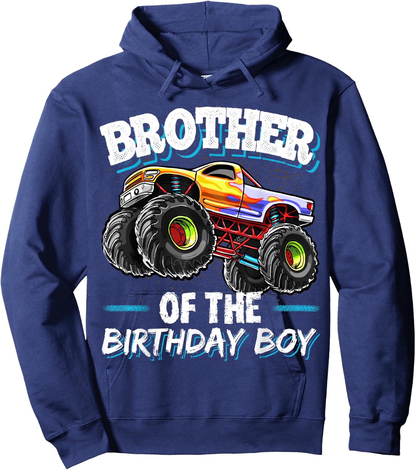 Brother of the Birthday Boy Monster Truck Birthday Hoodie - Hoodie | Navy