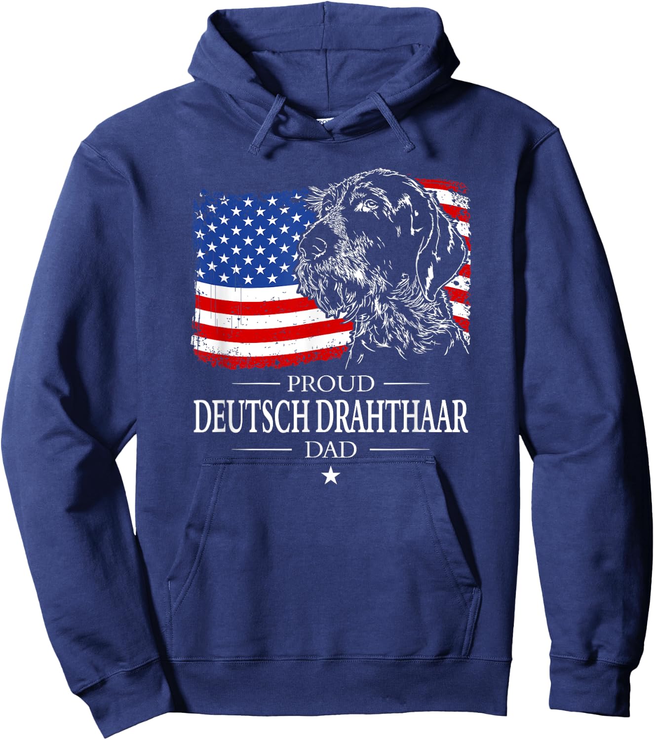 Proud Deutsch Drahthaar Dad American Flag patriotic dog gift Hoodie - Hoodie | Navy