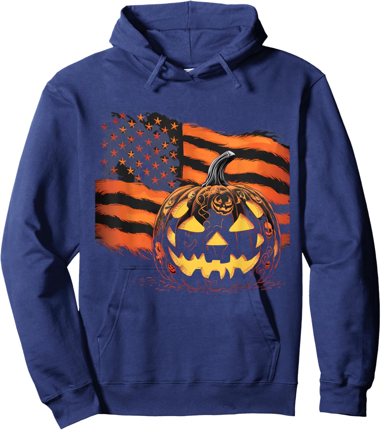 Halloween Pumpkin American Flag Horror Party Costume Hoodie - Hoodie | Navy
