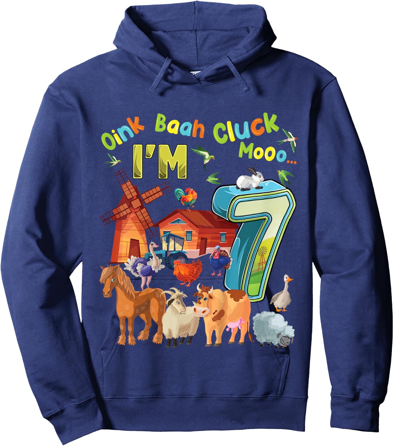 Barnyard 7th Birthday Farm Animals 7 Years Old Farming Hoodie - Hoodie | Navy