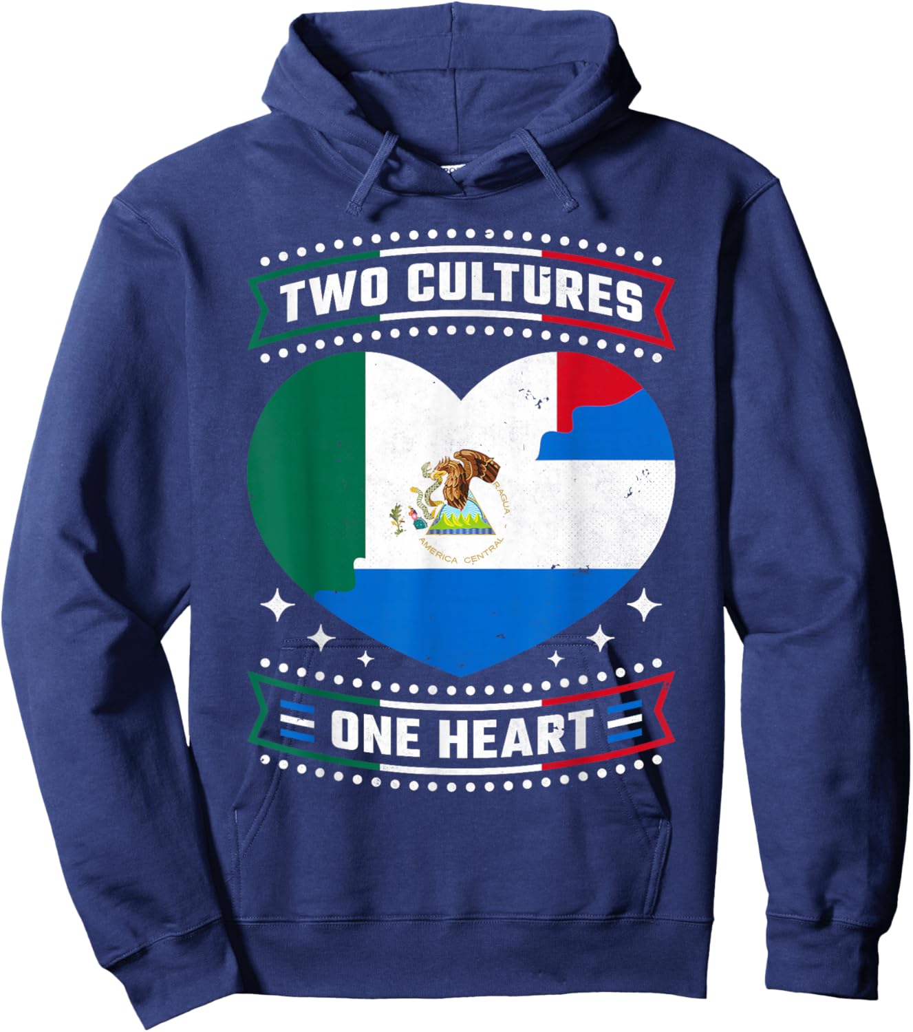 Two Cultures One Heart, Mexico Nicaragua Pride And Heritage Hoodie - Hoodie | Navy