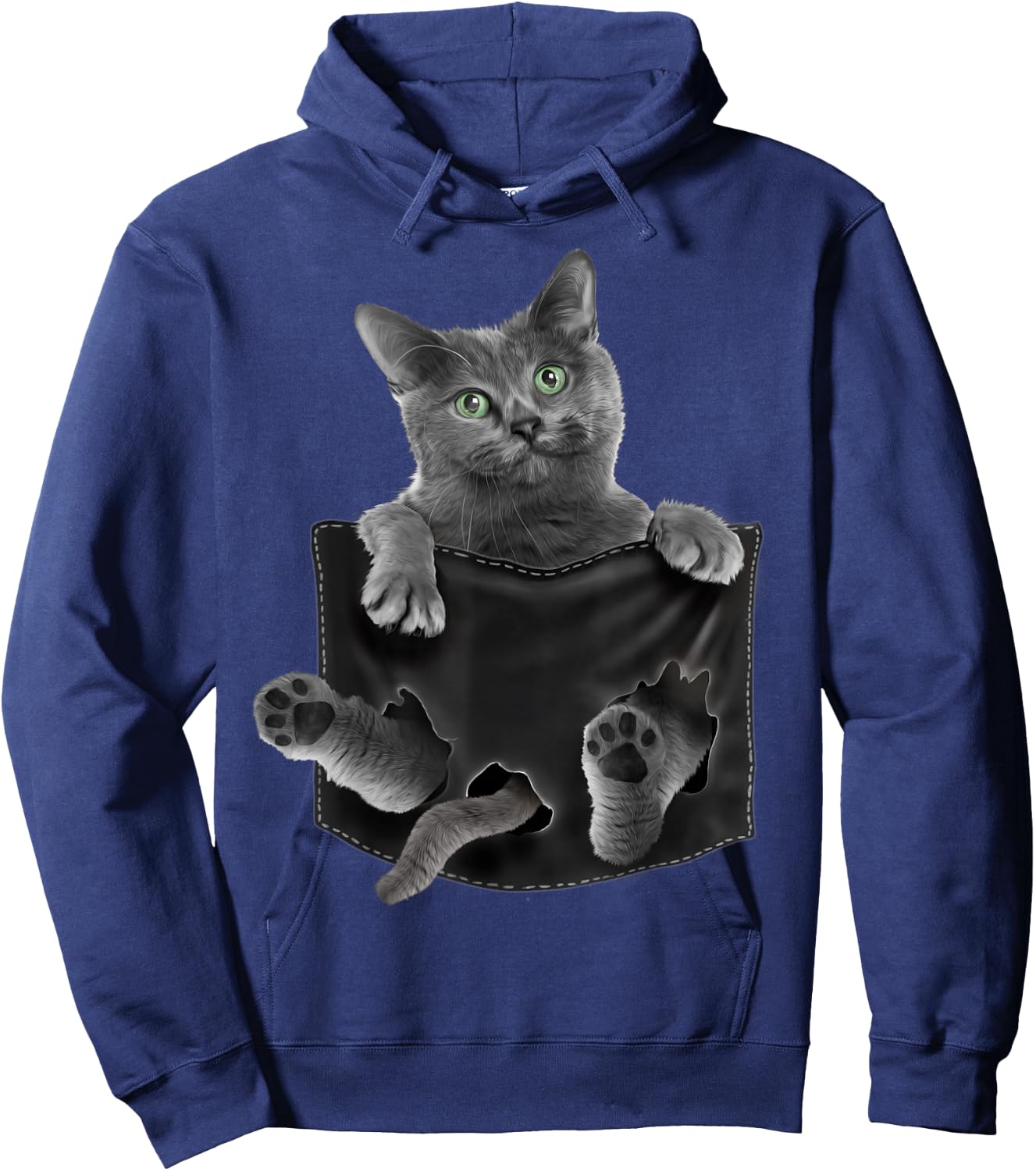 Russian Blue Cat in Pocket Hoodie - Hoodie | Navy
