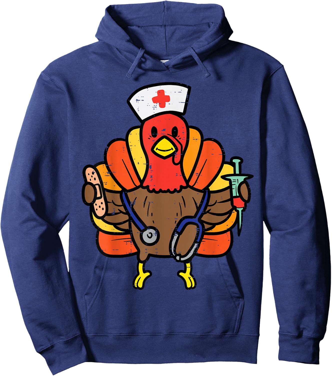 Nurse Turkey Thanksgiving Scrub Top For Nurses Fall Women Hoodie - Hoodie | Navy