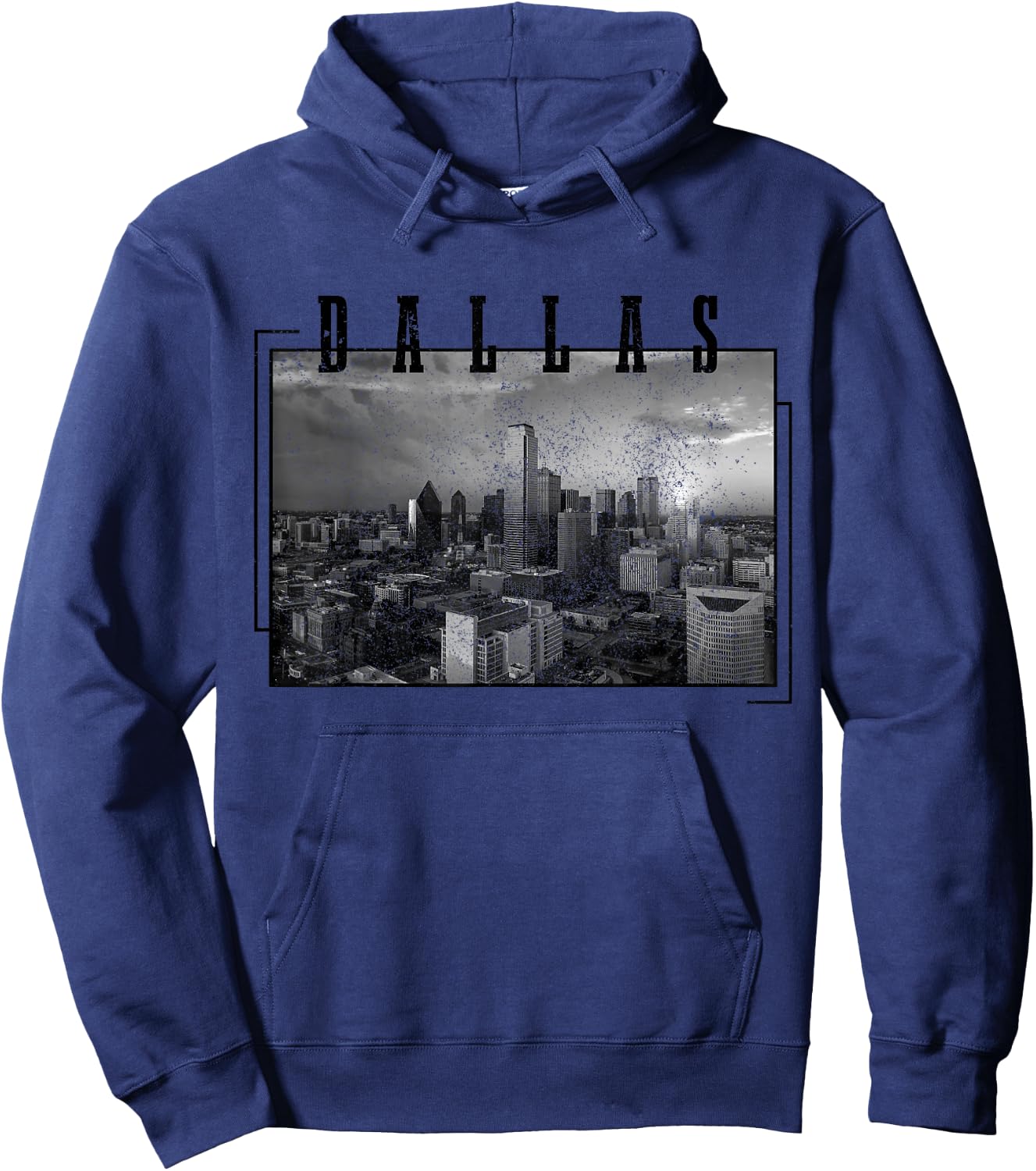 Dallas Skyline Texas Pride Vintage Black & White Photo Hoodie - Hoodie | Navy