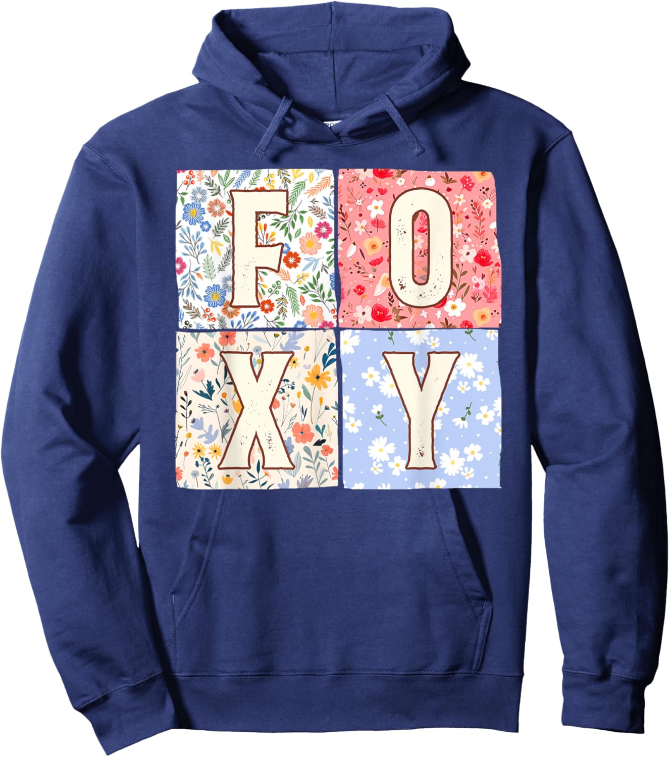 Foxy Grandma Grandmother Mother's Day Boho Floral Flower Hoodie - Hoodie | Navy