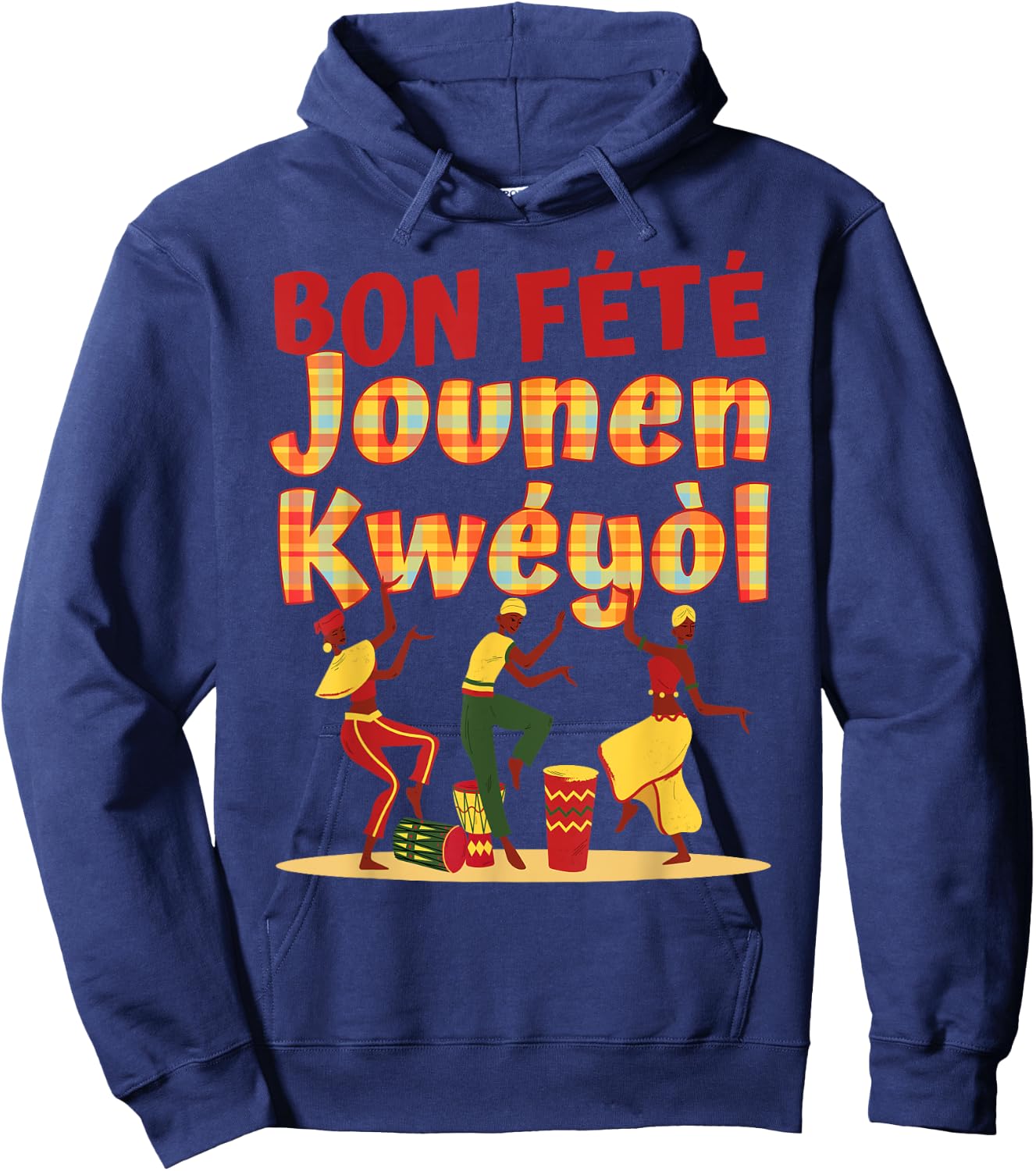 Bon Fete Jounen Kweyol, Happy Creole Day Madras Plaid Hoodie - Hoodie | Navy