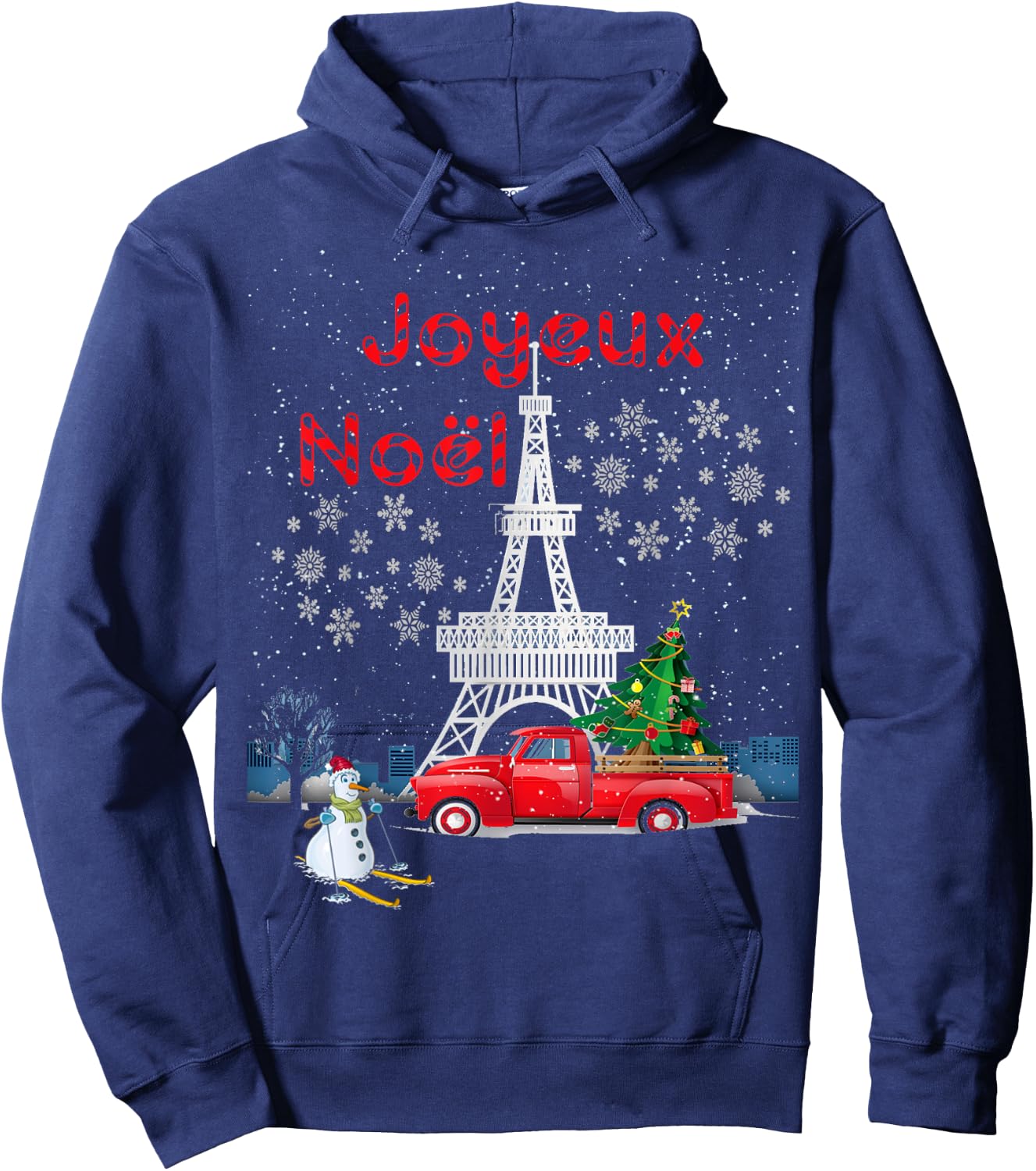 Paris Eiffel Tower Christmas Tree Red Truck Joyeux Noël Gift Hoodie - Hoodie | Navy