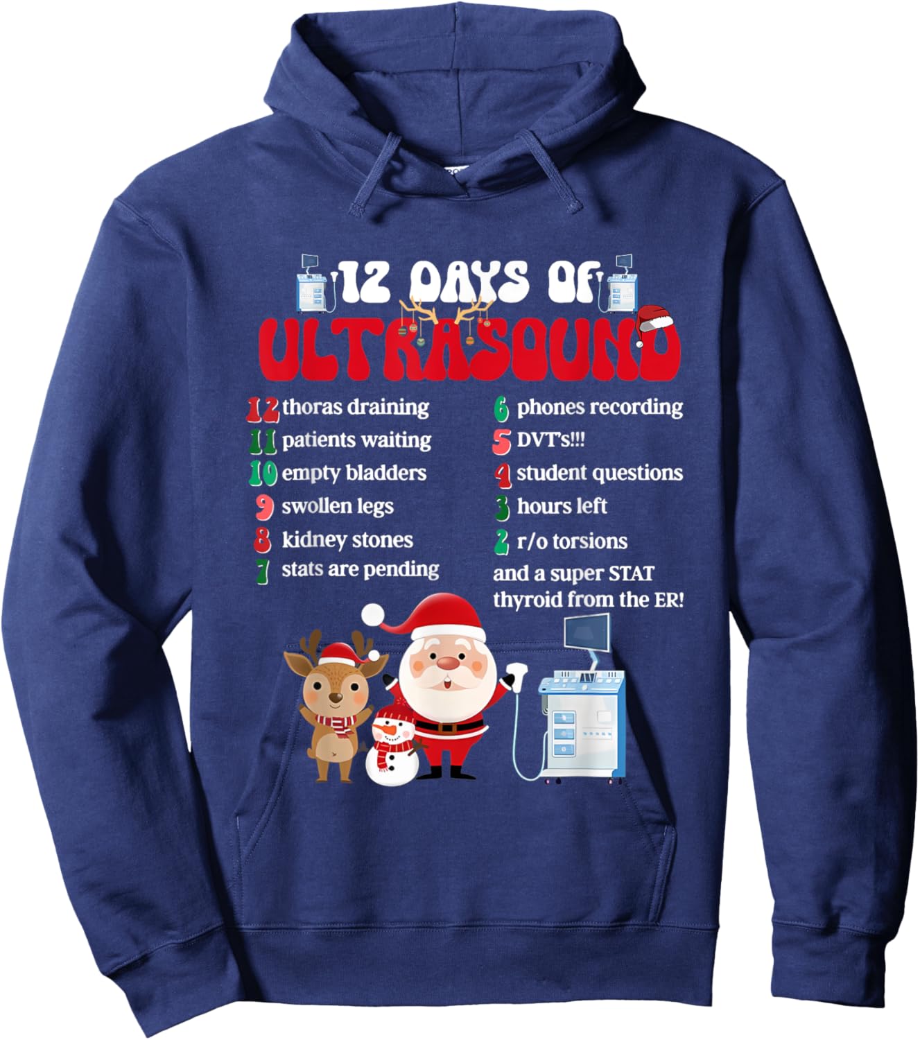 Women Retro 12 Days Of Ultrasound Tech Christmas Sonographer Hoodie - Hoodie | Navy