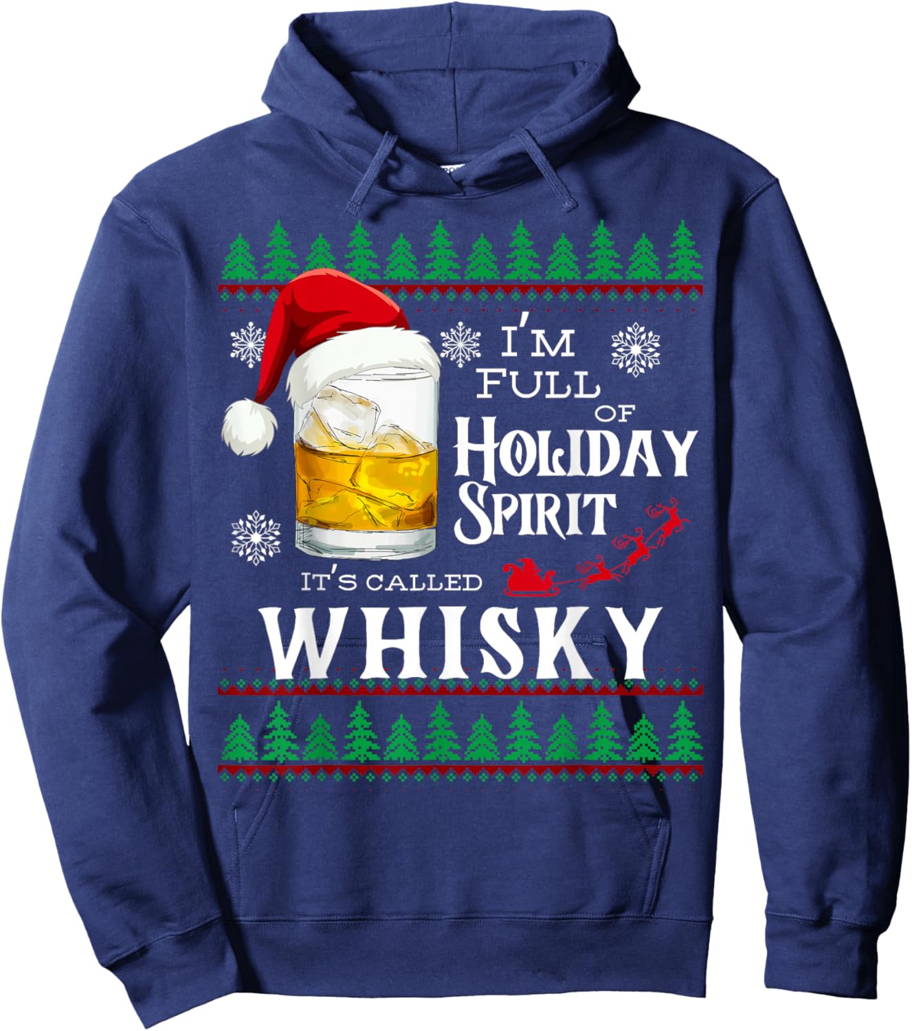 Funny Holiday Spirit Whisky Ugly Christmas Sweater Hoodie - Hoodie | Navy